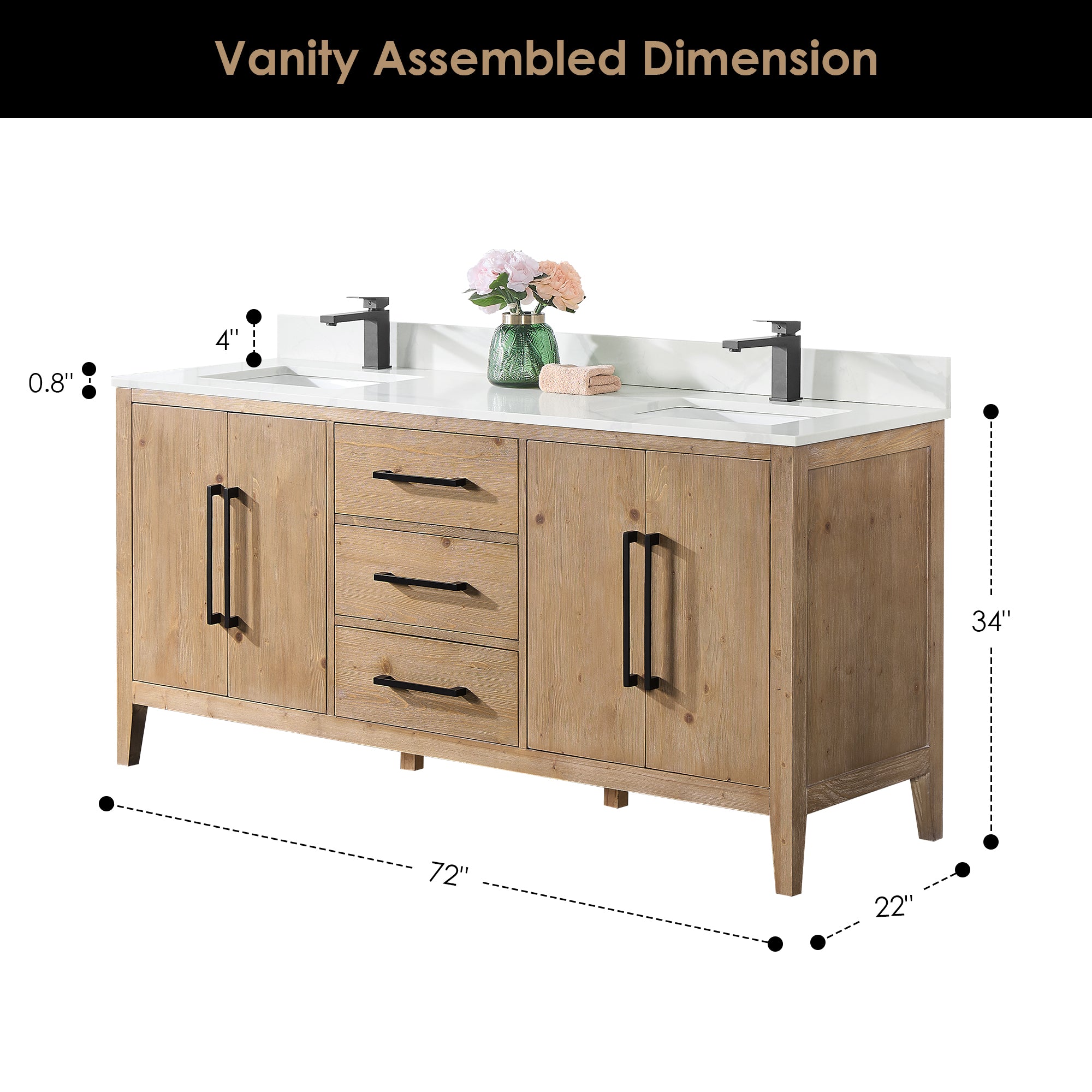 Laurel 72" Double Bathroom Vanity with Calacatta White Quartz Countertop