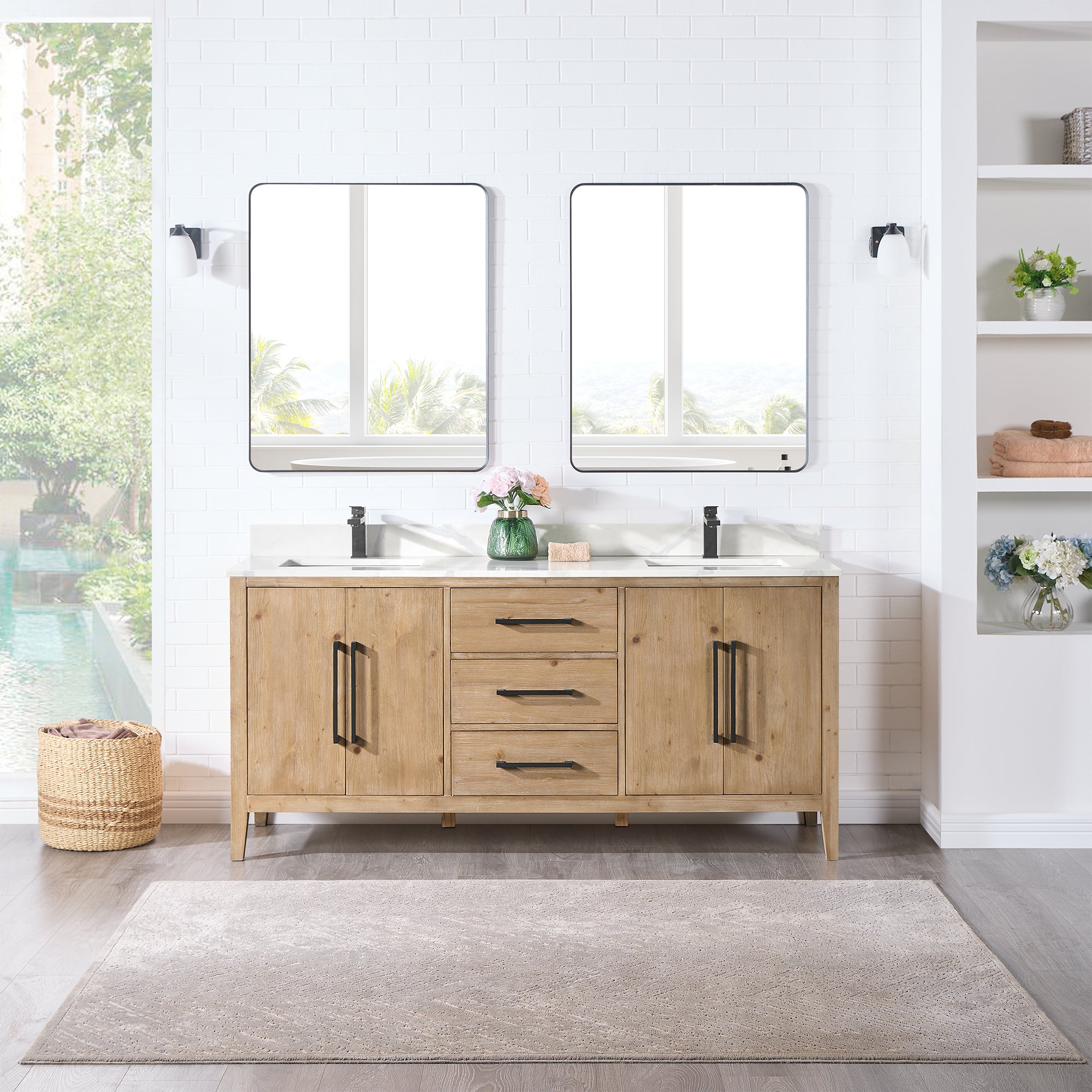 Laurel 72" Double Bathroom Vanity with Calacatta White Quartz Countertop