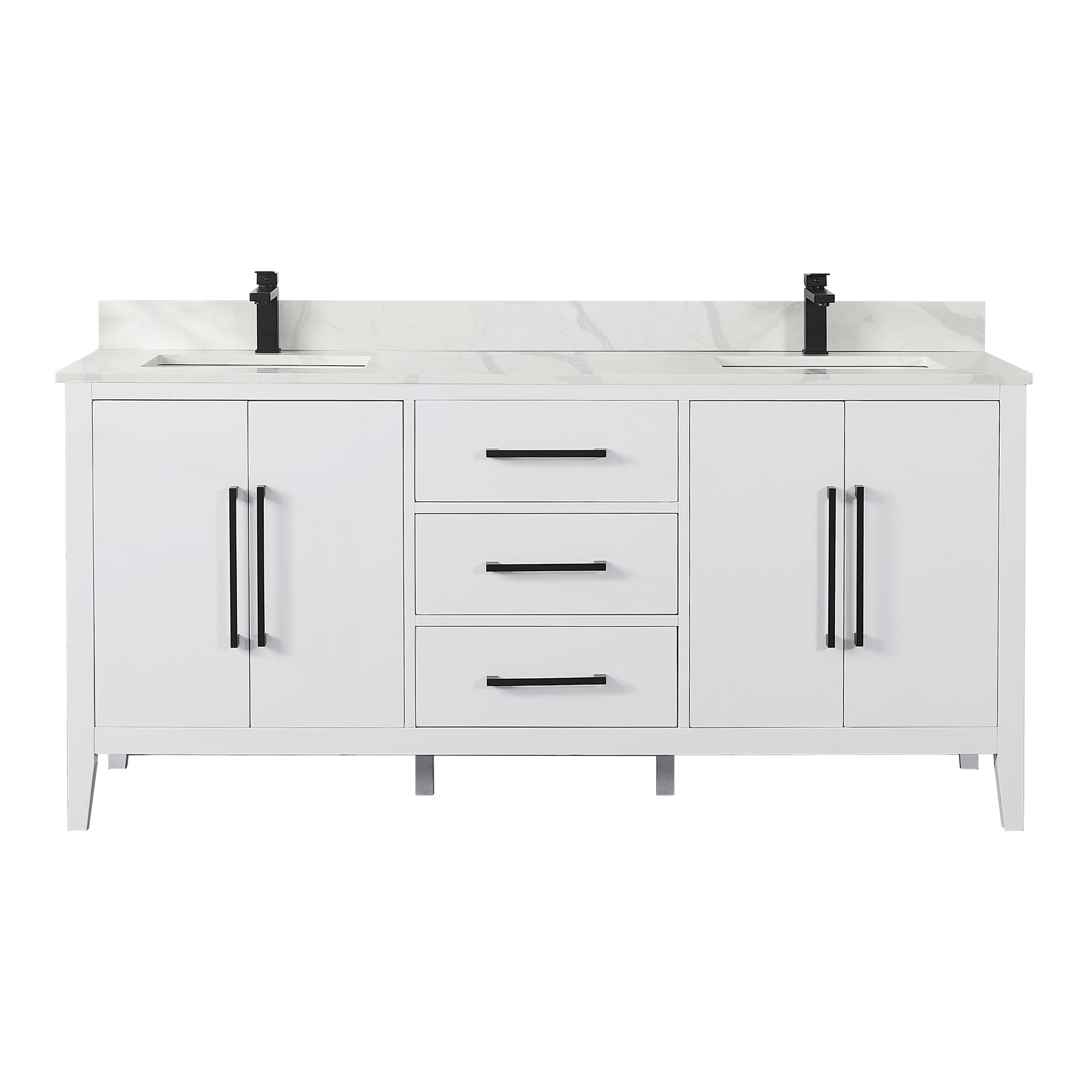 Laurel 72" Double Bathroom Vanity with Calacatta White Quartz Countertop