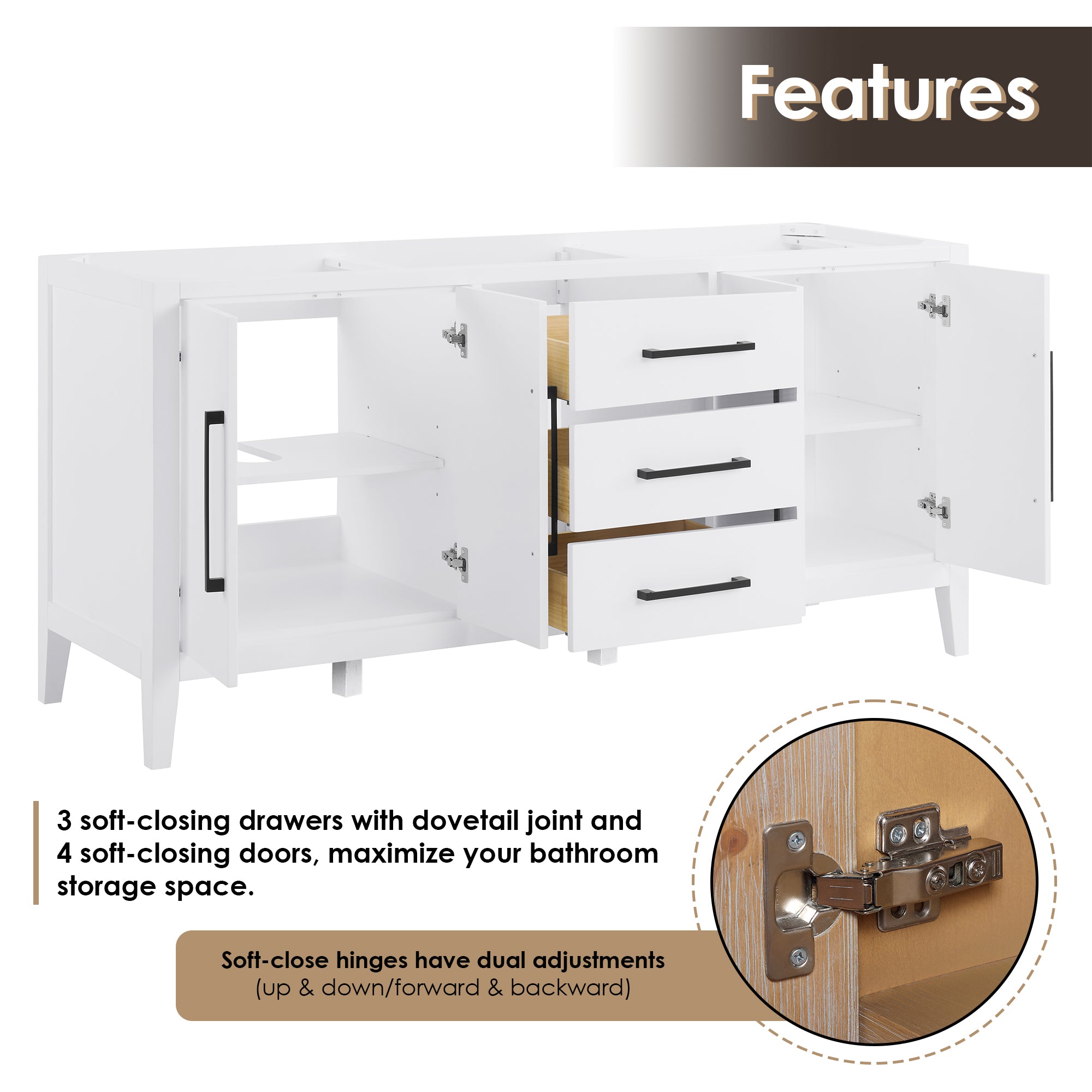 Laurel 72" Double Bathroom Vanity with Calacatta White Quartz Countertop