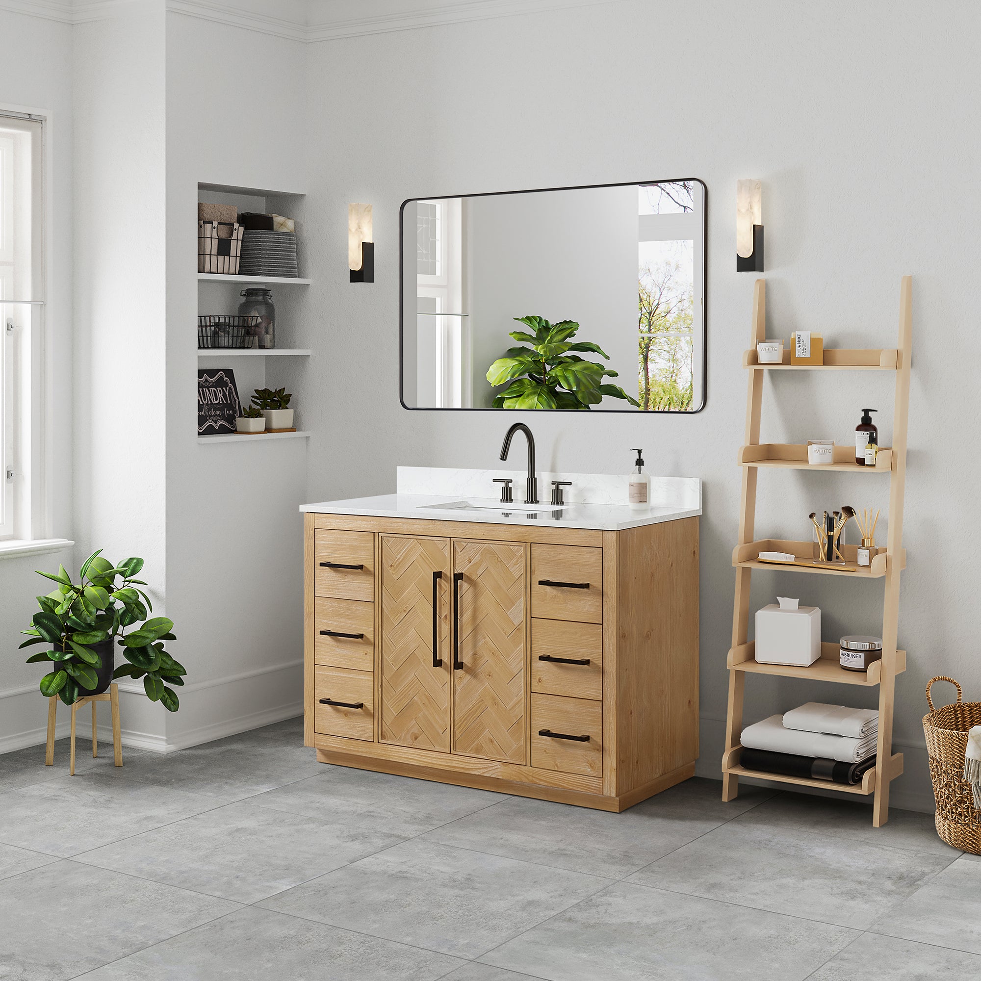 Bellavia 48" Single Bathroom Vanity in Weathered Fir with Engineered Stone Countertop