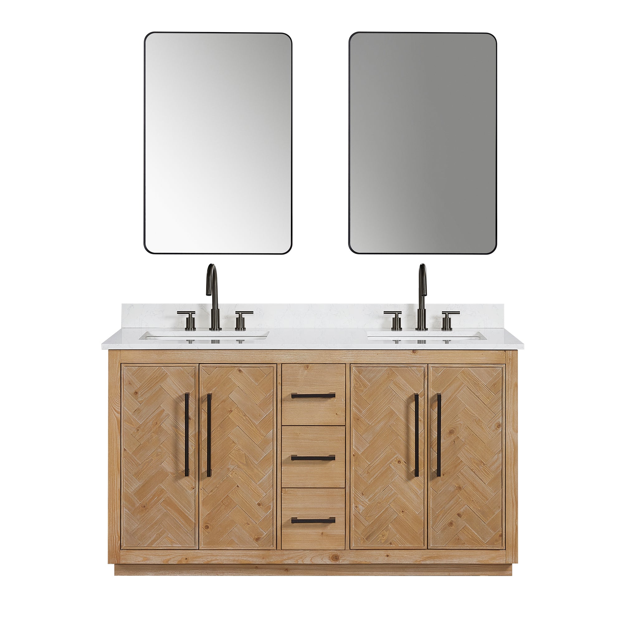 Bellavia 60" Double Bathroom Vanity in Weathered Fir with Engineered Stone Countertop