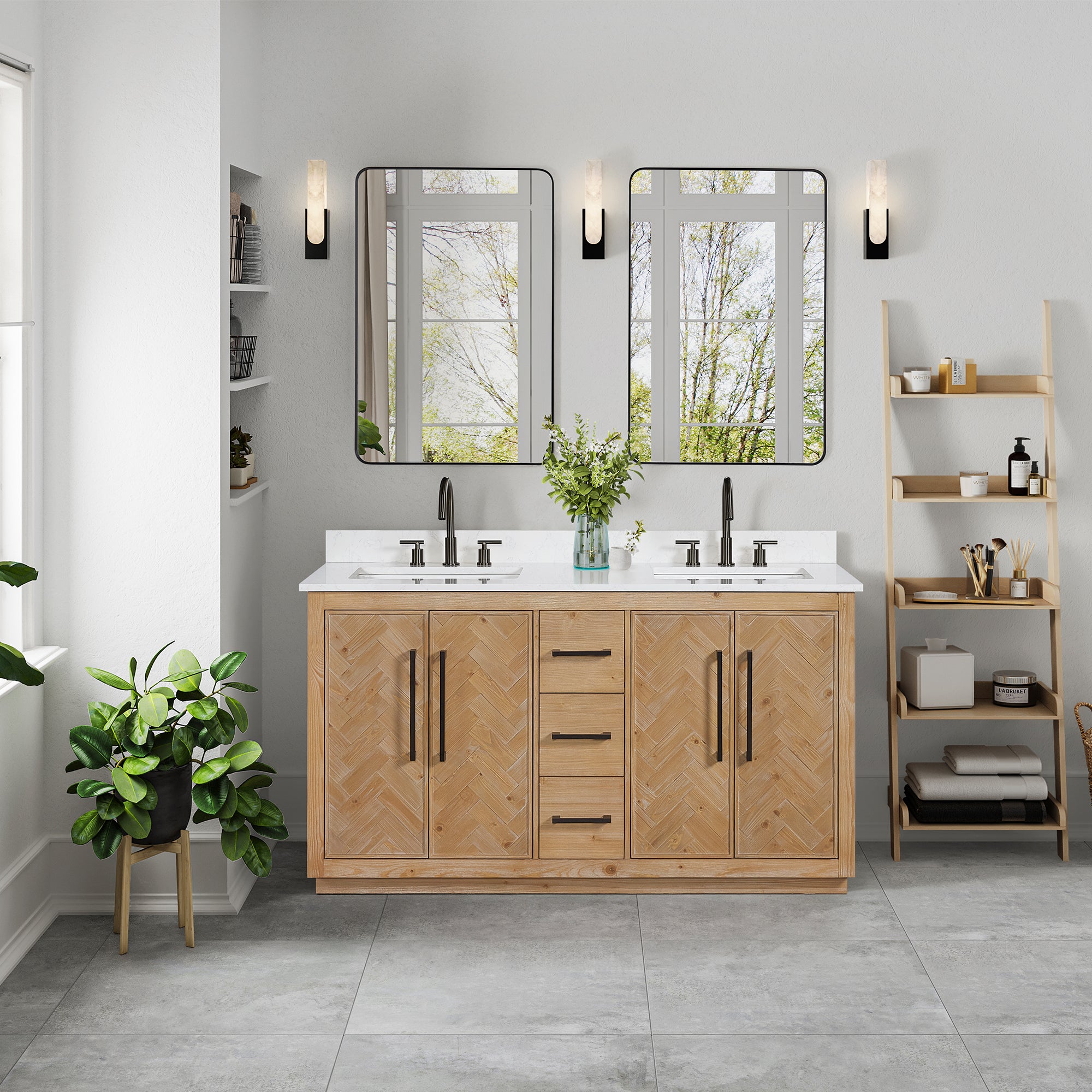 Bellavia 60" Double Bathroom Vanity in Weathered Fir with Engineered Stone Countertop