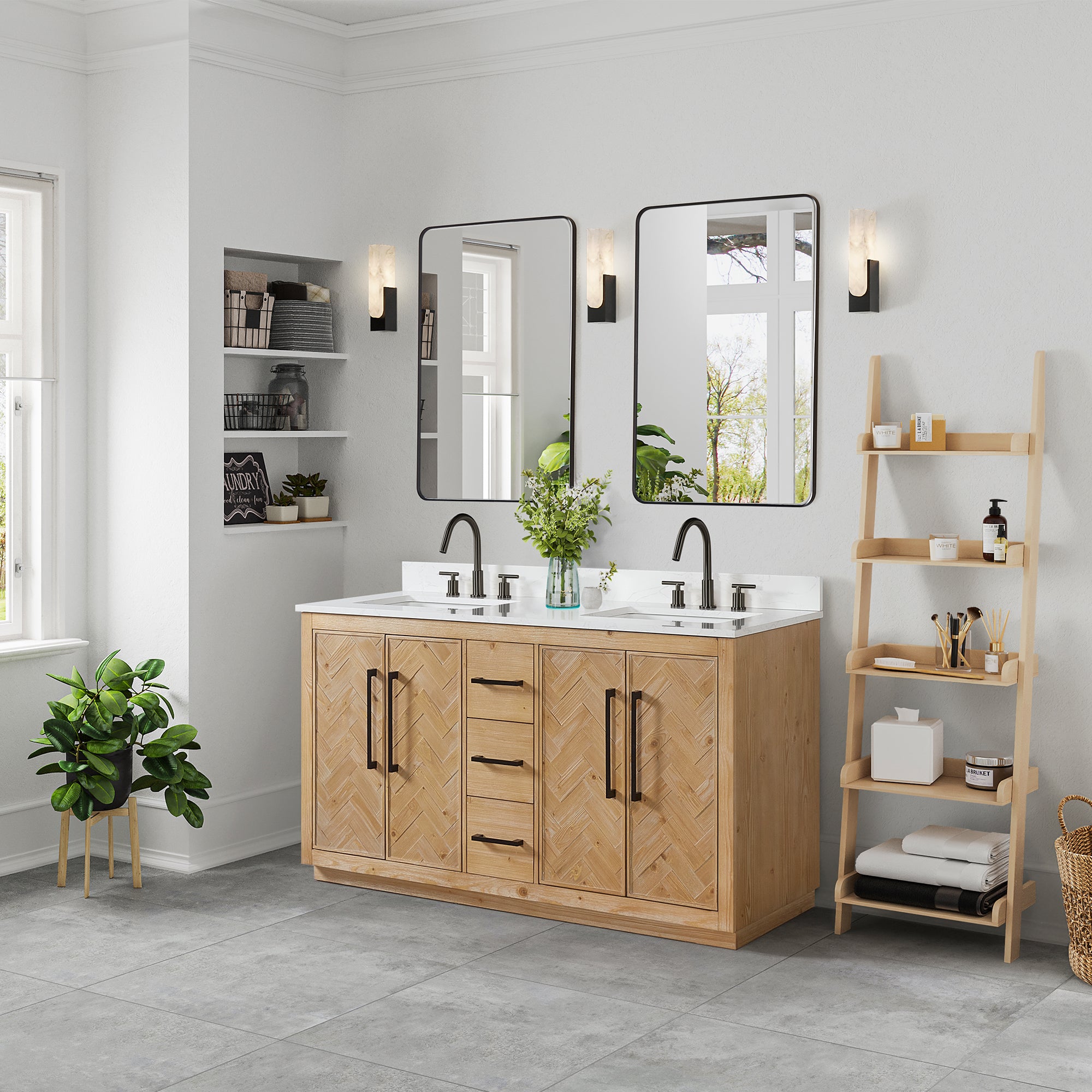 Bellavia 60" Double Bathroom Vanity in Weathered Fir with Engineered Stone Countertop