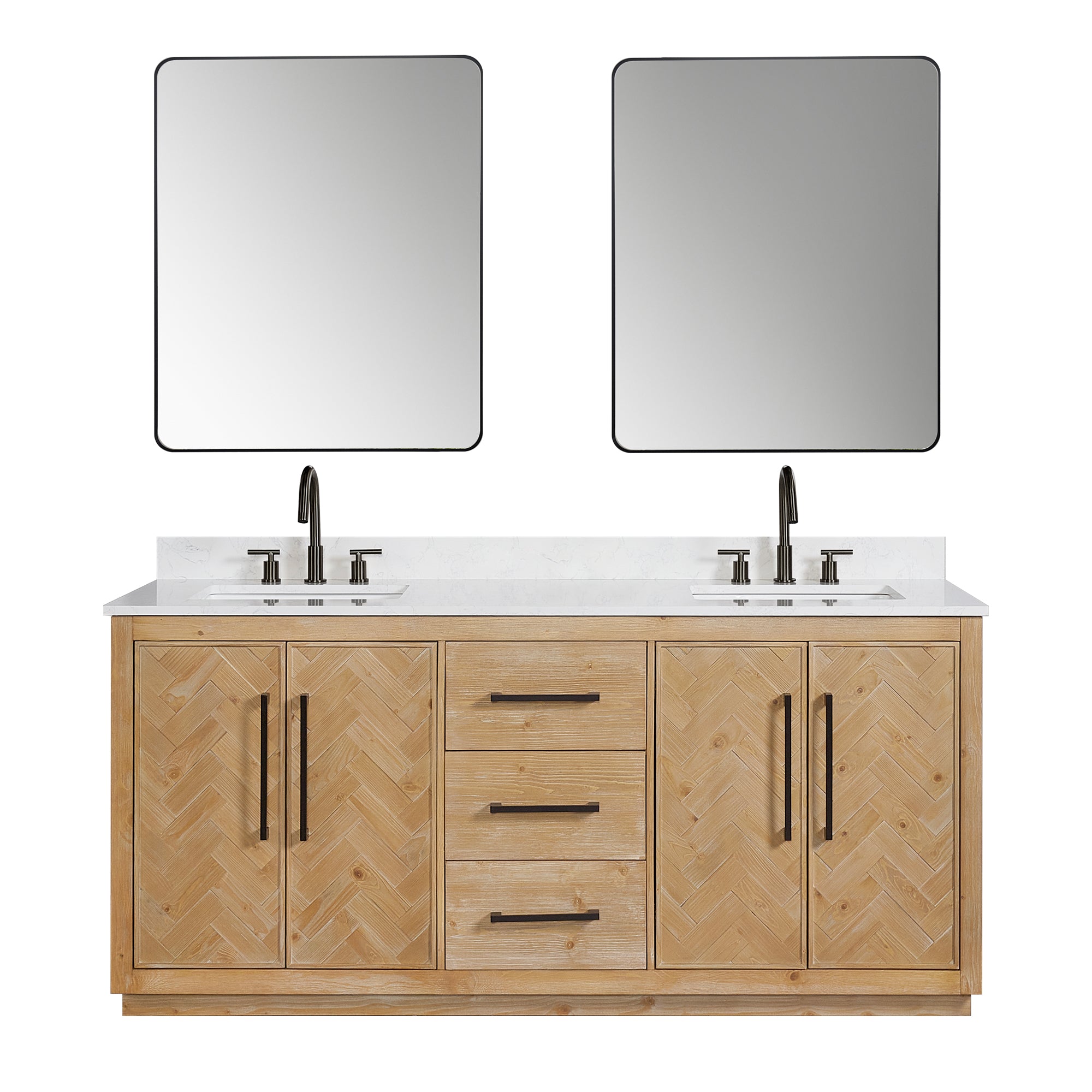 Bellavia 72" Double Bathroom Vanity in Weathered Fir with Engineered Stone Countertop