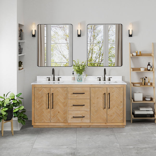 Bellavia 72" Double Bathroom Vanity in Weathered Fir with Engineered Stone Countertop