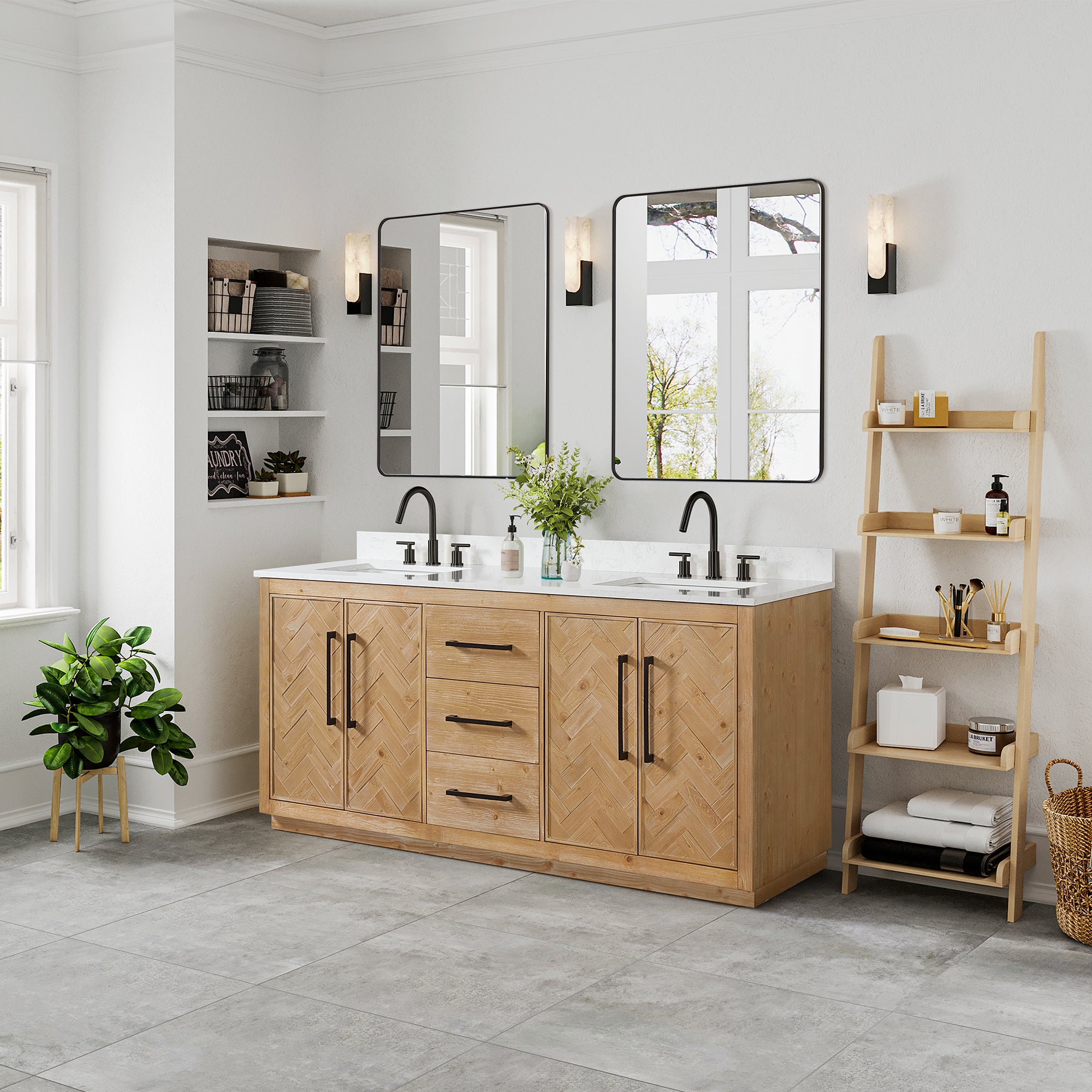 Bellavia 72" Double Bathroom Vanity in Weathered Fir with Engineered Stone Countertop