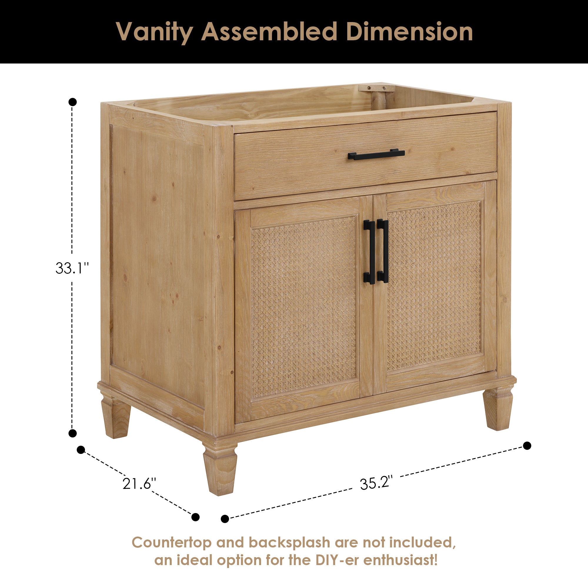 Solana Bathroom Cabinet Vanity Base in Weathered Fir without Top and Sink, no Mirror