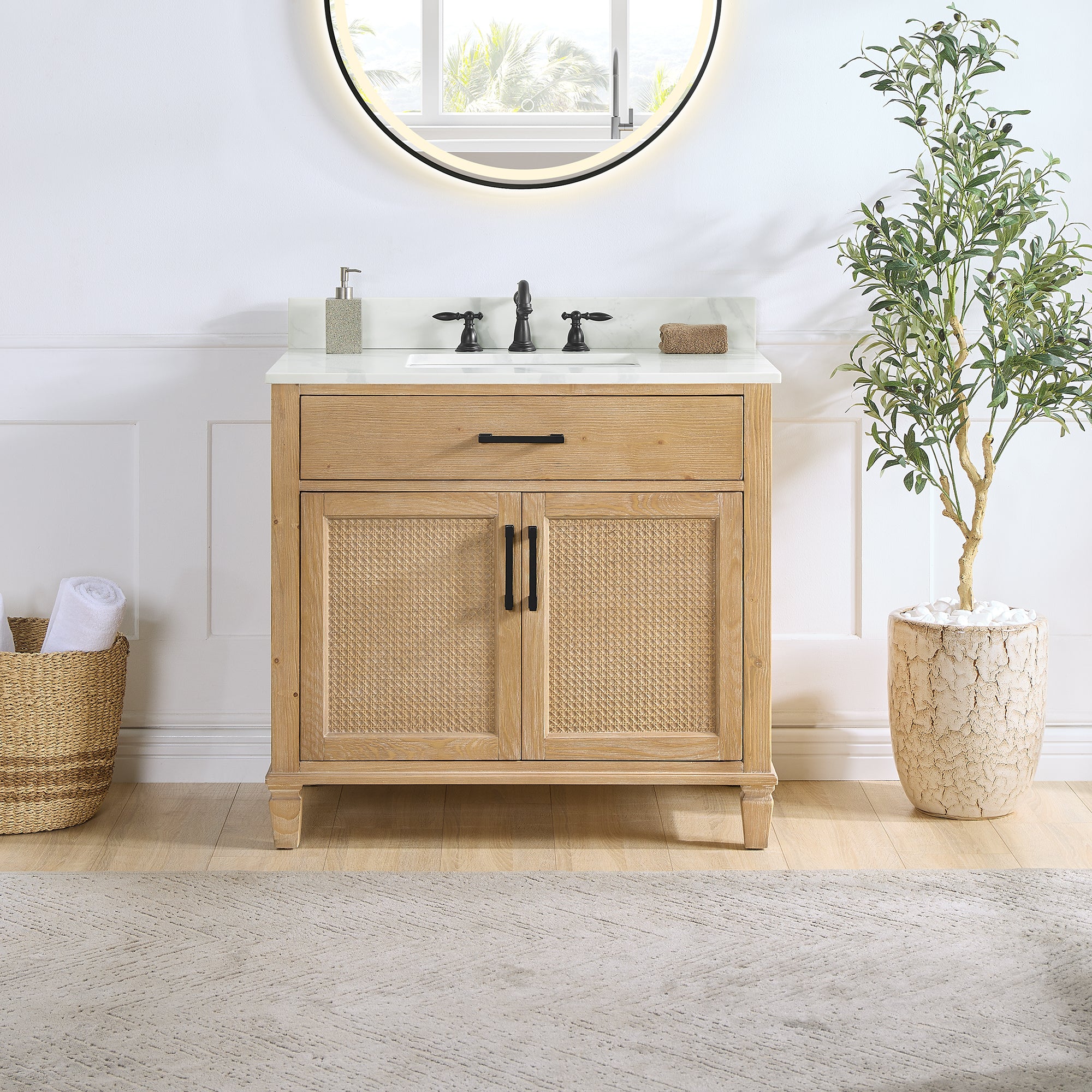 Solana Bathroom Cabinet Vanity Base in Weathered Fir without Top and Sink, no Mirror