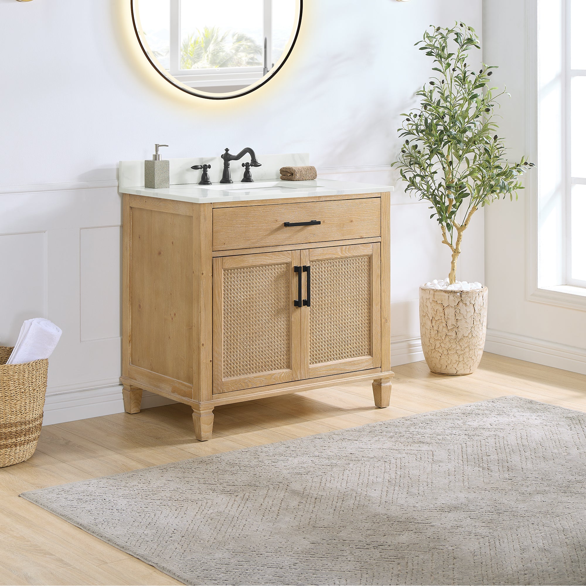 Solana Bathroom Cabinet Vanity Base in Weathered Fir without Top and Sink, no Mirror