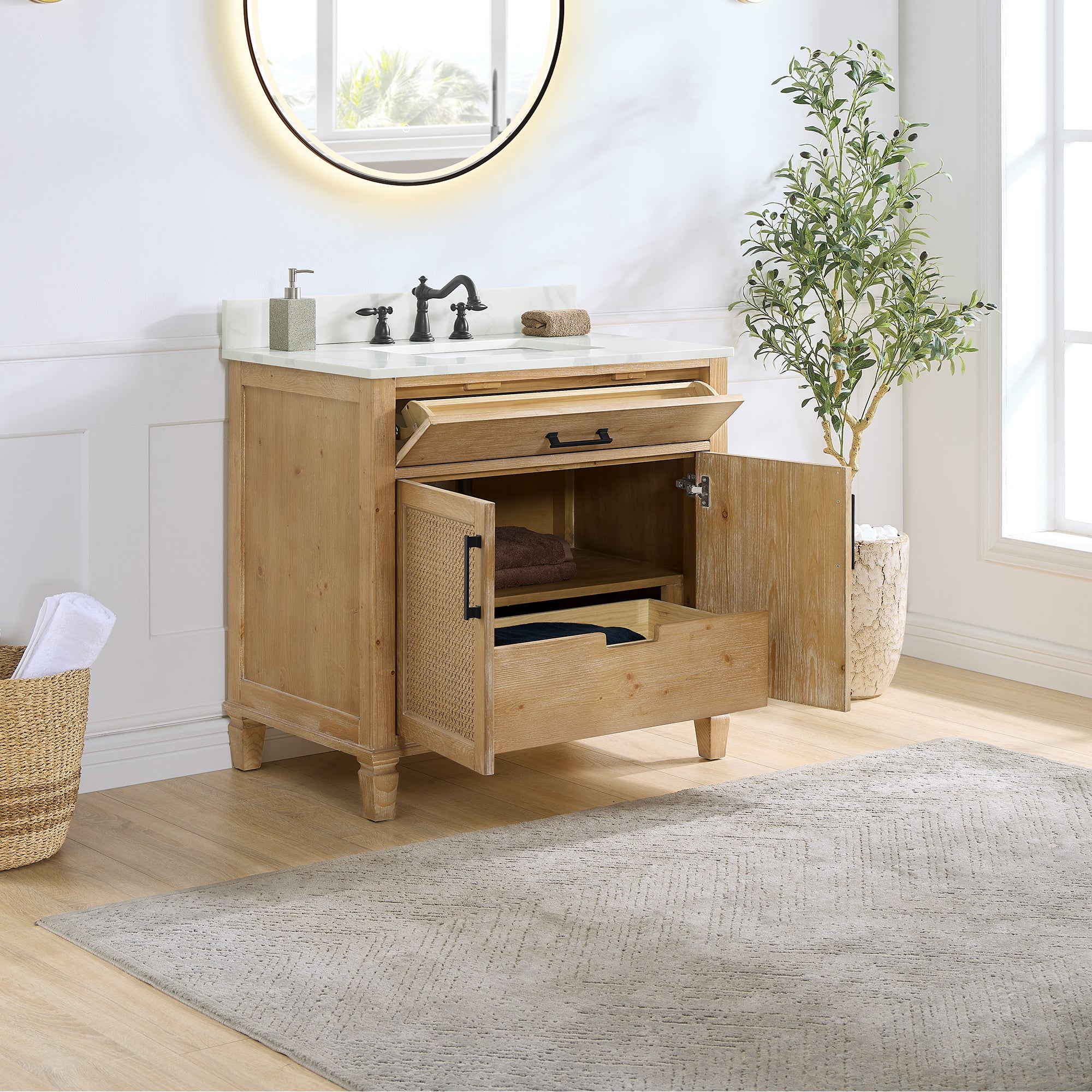 Solana Bathroom Cabinet Vanity Base in Weathered Fir without Top and Sink, no Mirror