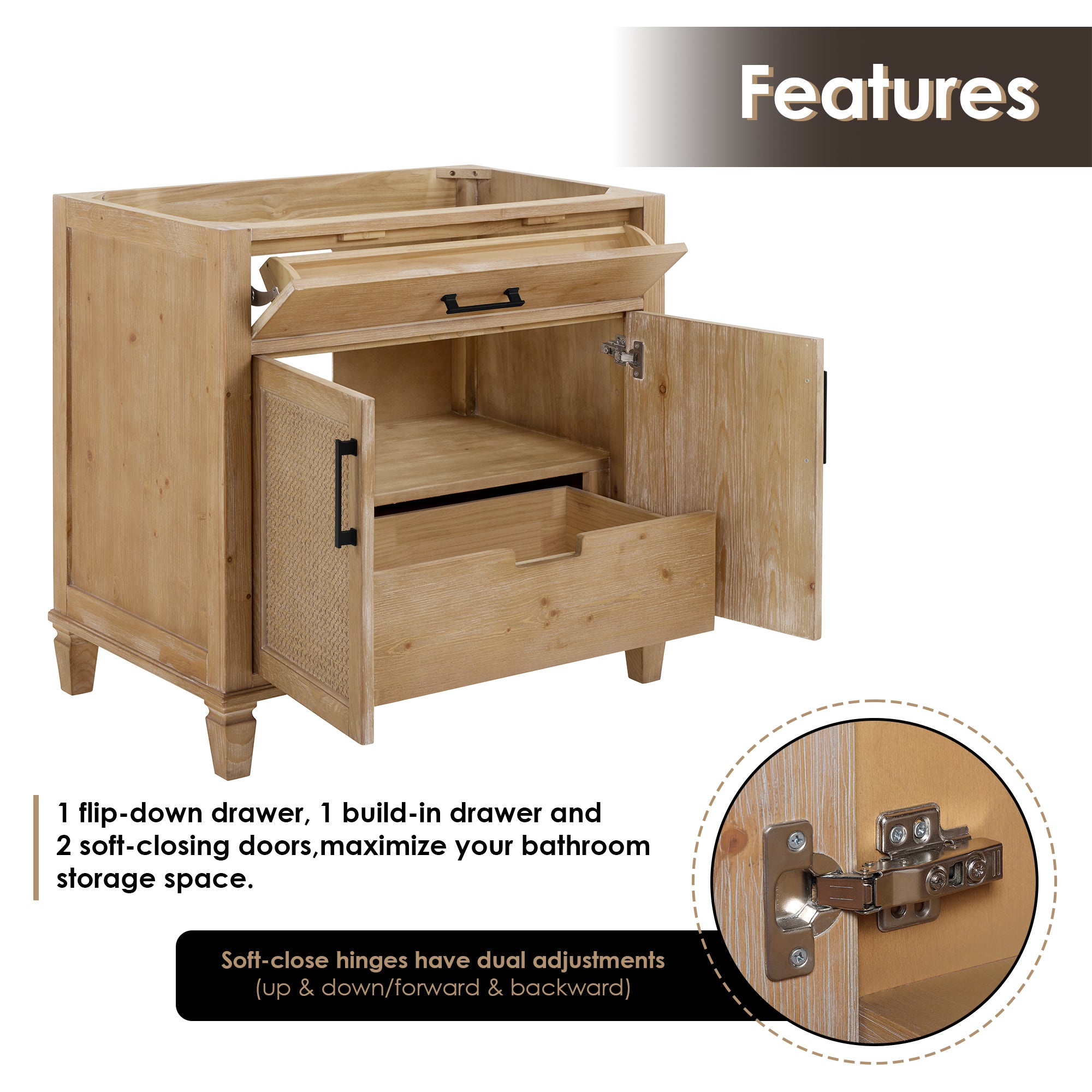 Solana Bathroom Cabinet Vanity Base in Weathered Fir without Top and Sink, no Mirror