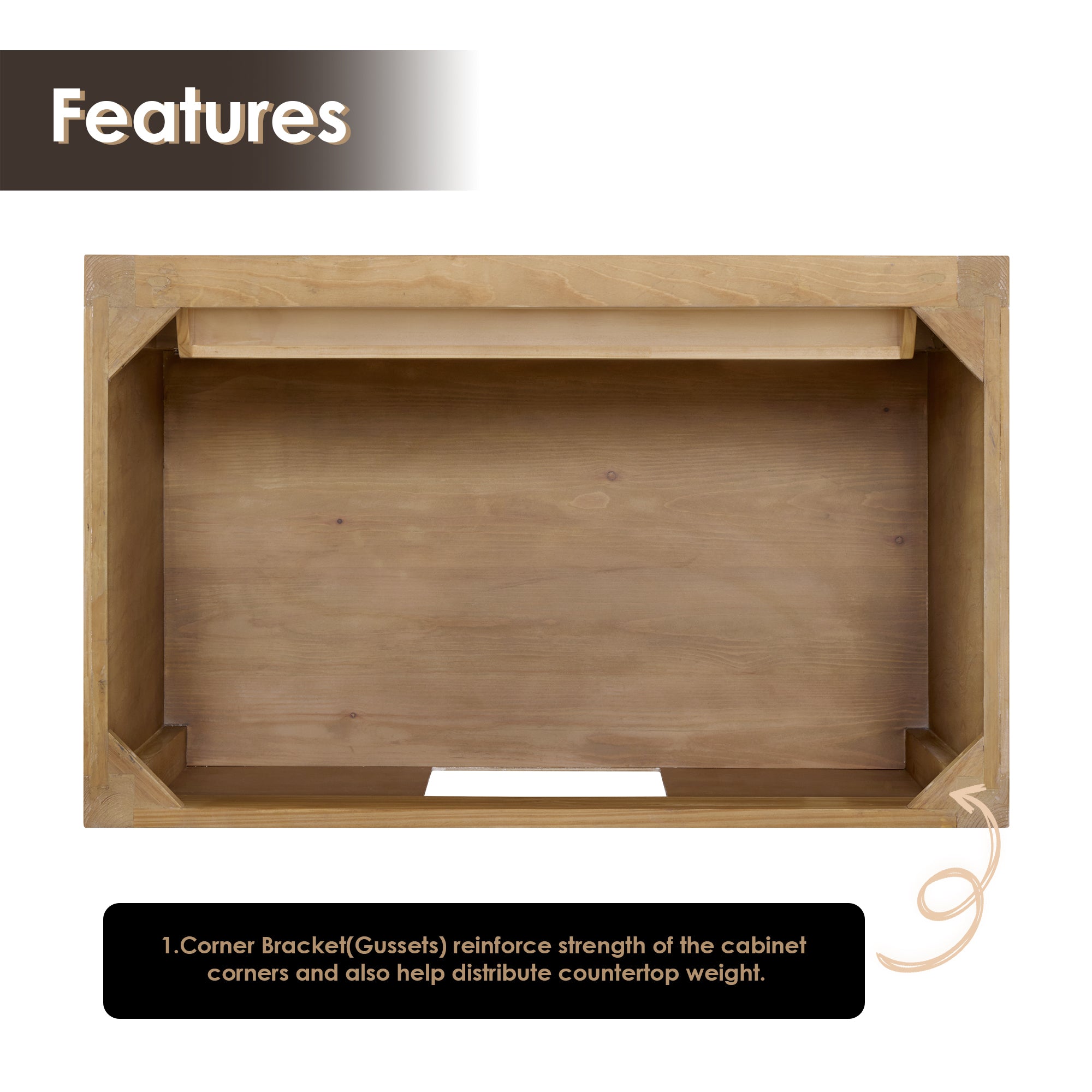 Solana Bathroom Cabinet Vanity Base in Weathered Fir without Top and Sink, no Mirror