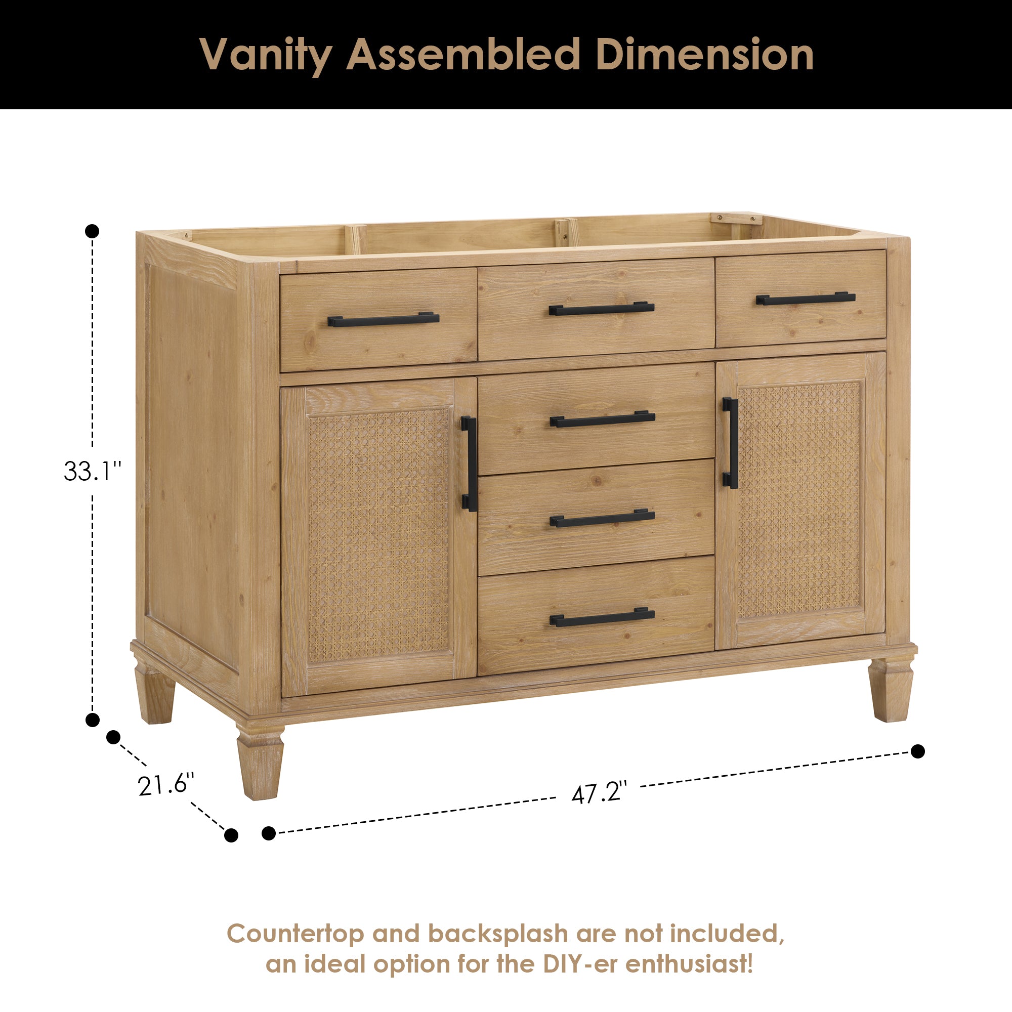 Solana Bathroom Cabinet Vanity Base in Weathered Fir without Top and Sink, no Mirror