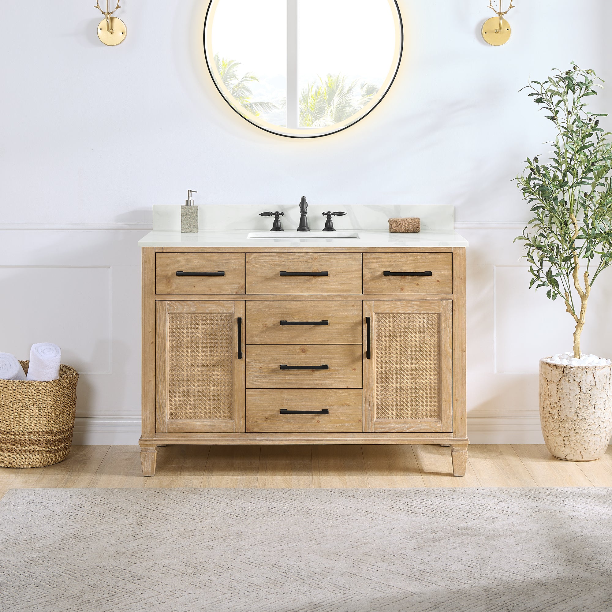 Solana Bathroom Cabinet Vanity Base in Weathered Fir without Top and Sink, no Mirror