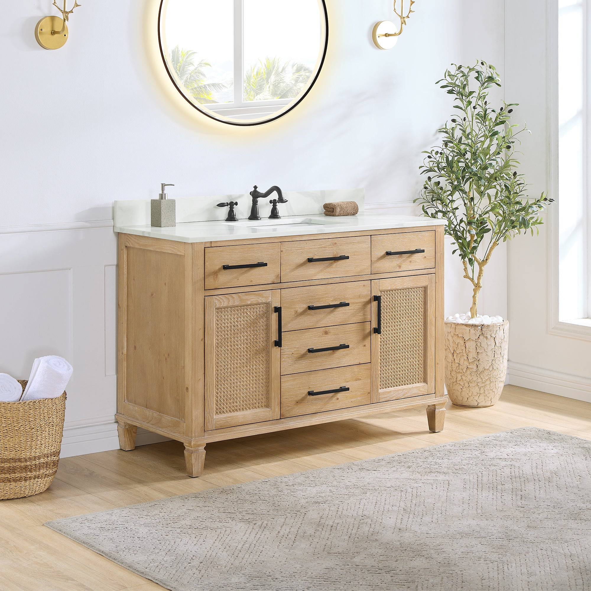 Solana Bathroom Cabinet Vanity Base in Weathered Fir without Top and Sink, no Mirror
