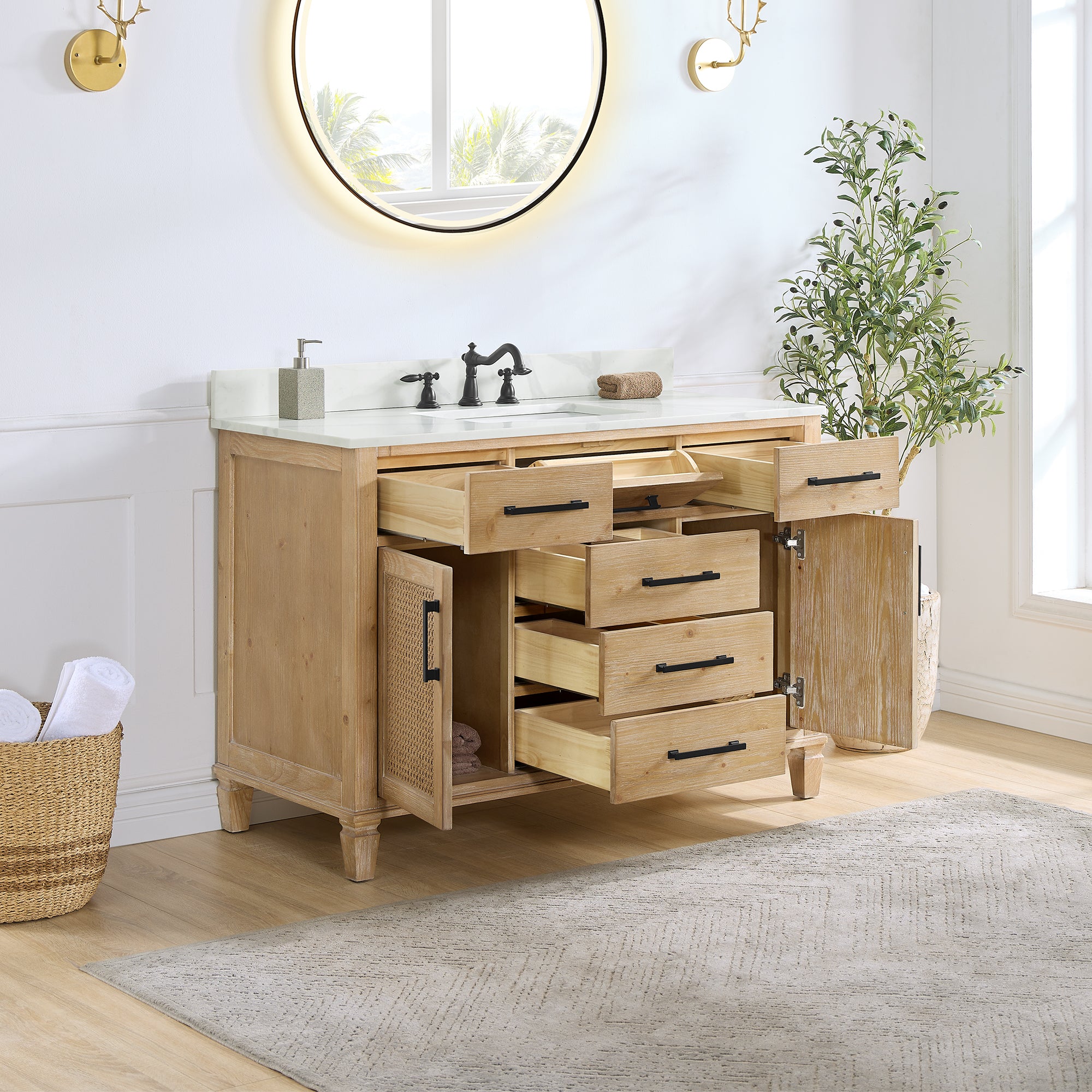 Solana Bathroom Cabinet Vanity Base in Weathered Fir without Top and Sink, no Mirror