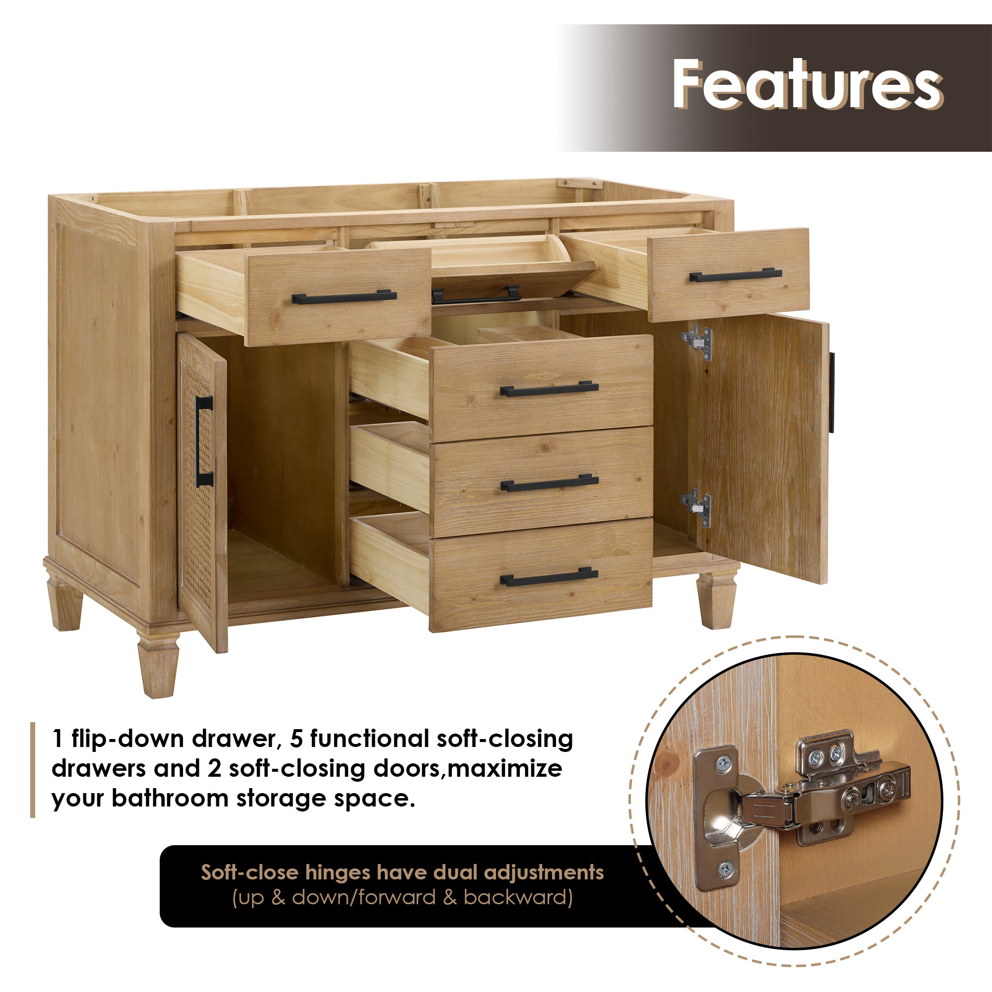 Solana Bathroom Cabinet Vanity Base in Weathered Fir without Top and Sink, no Mirror