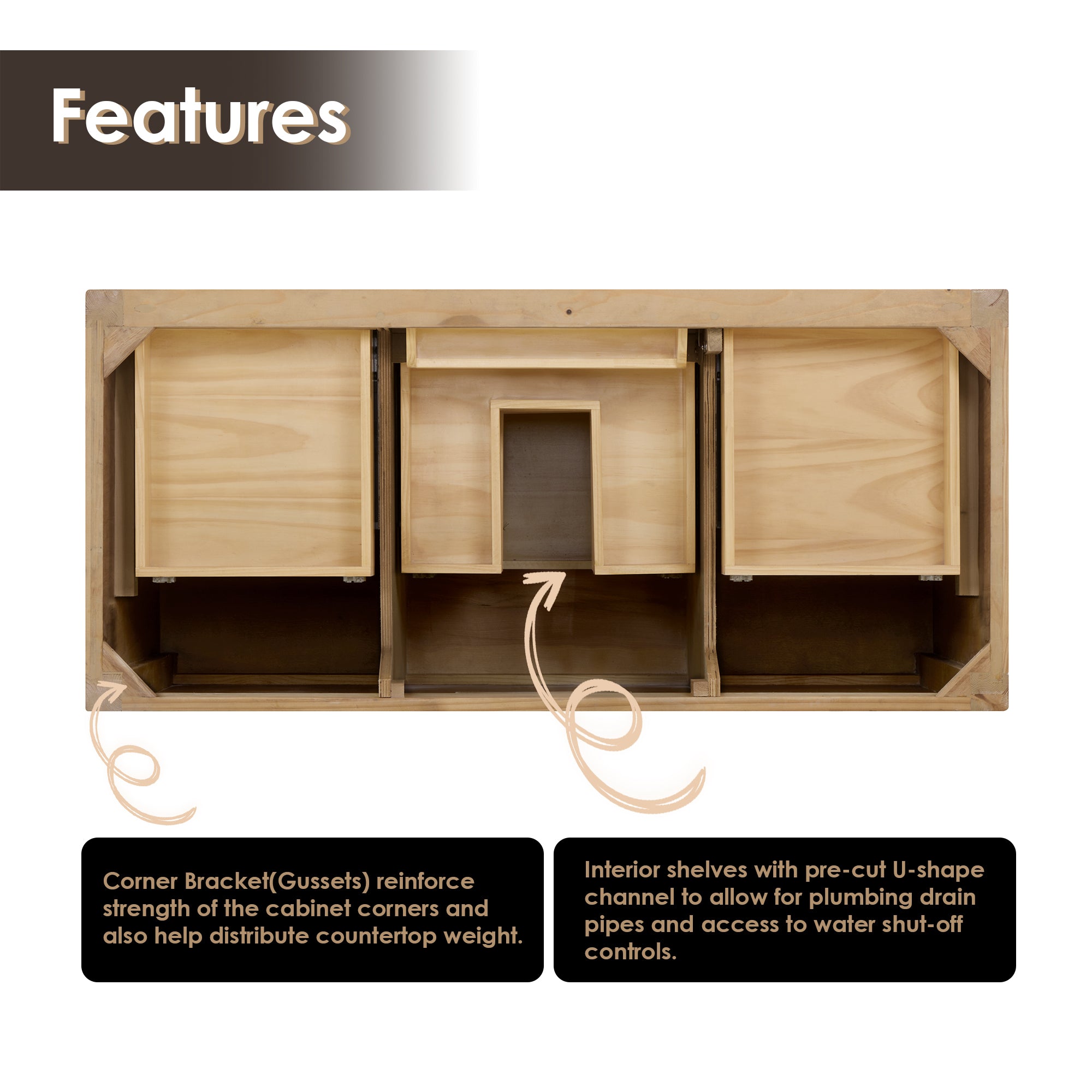 Solana Bathroom Cabinet Vanity Base in Weathered Fir without Top and Sink, no Mirror