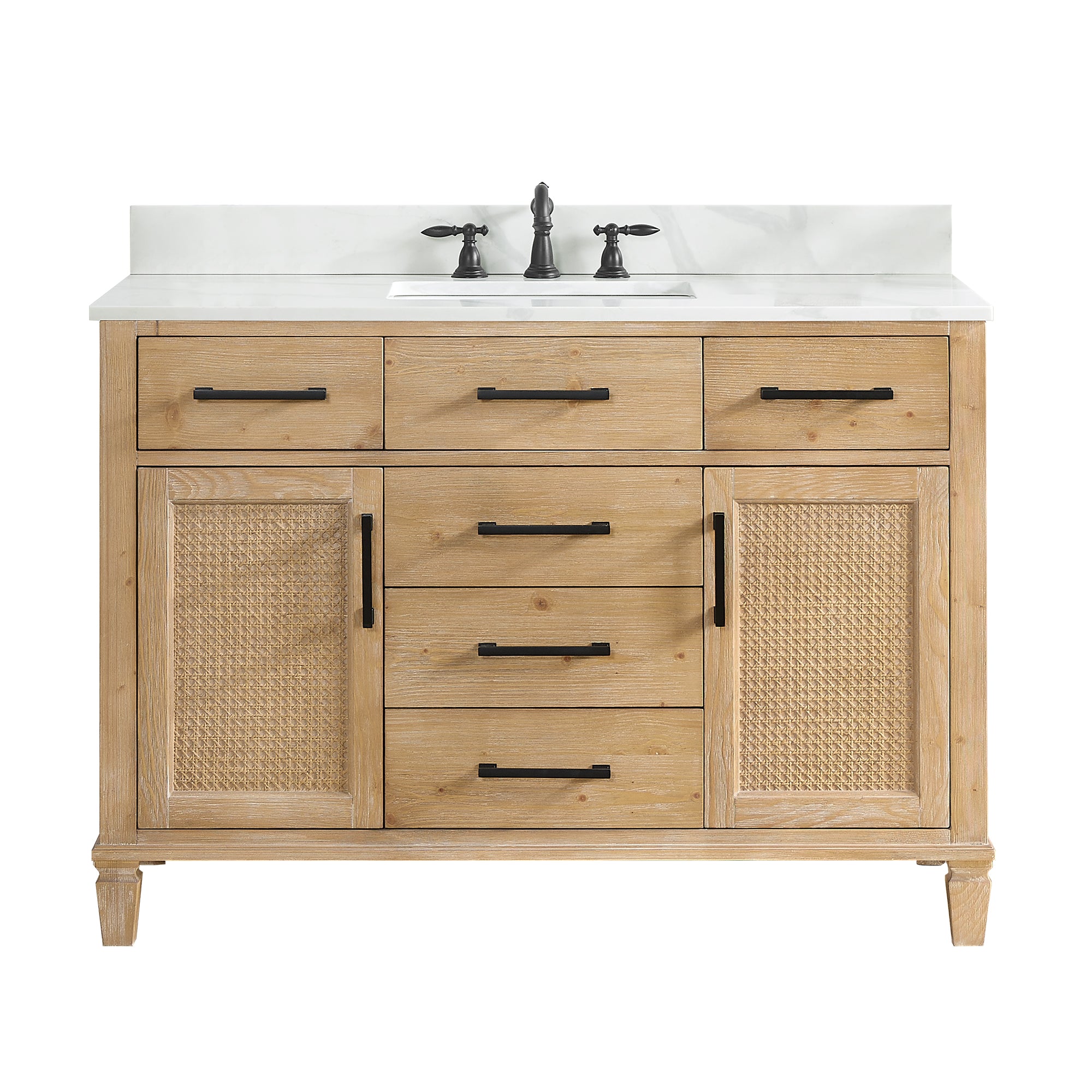 Solana 48" Single Bathroom Vanity in Weathered Fir with Calacatta White Quartz Countertop