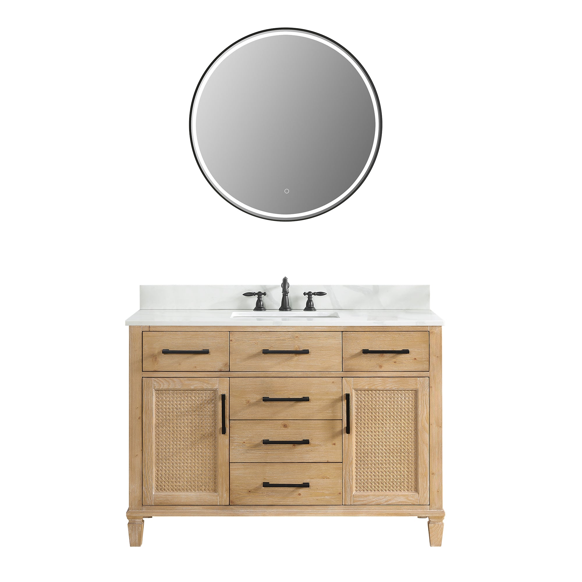 Solana 48" Single Bathroom Vanity in Weathered Fir with Calacatta White Quartz Countertop