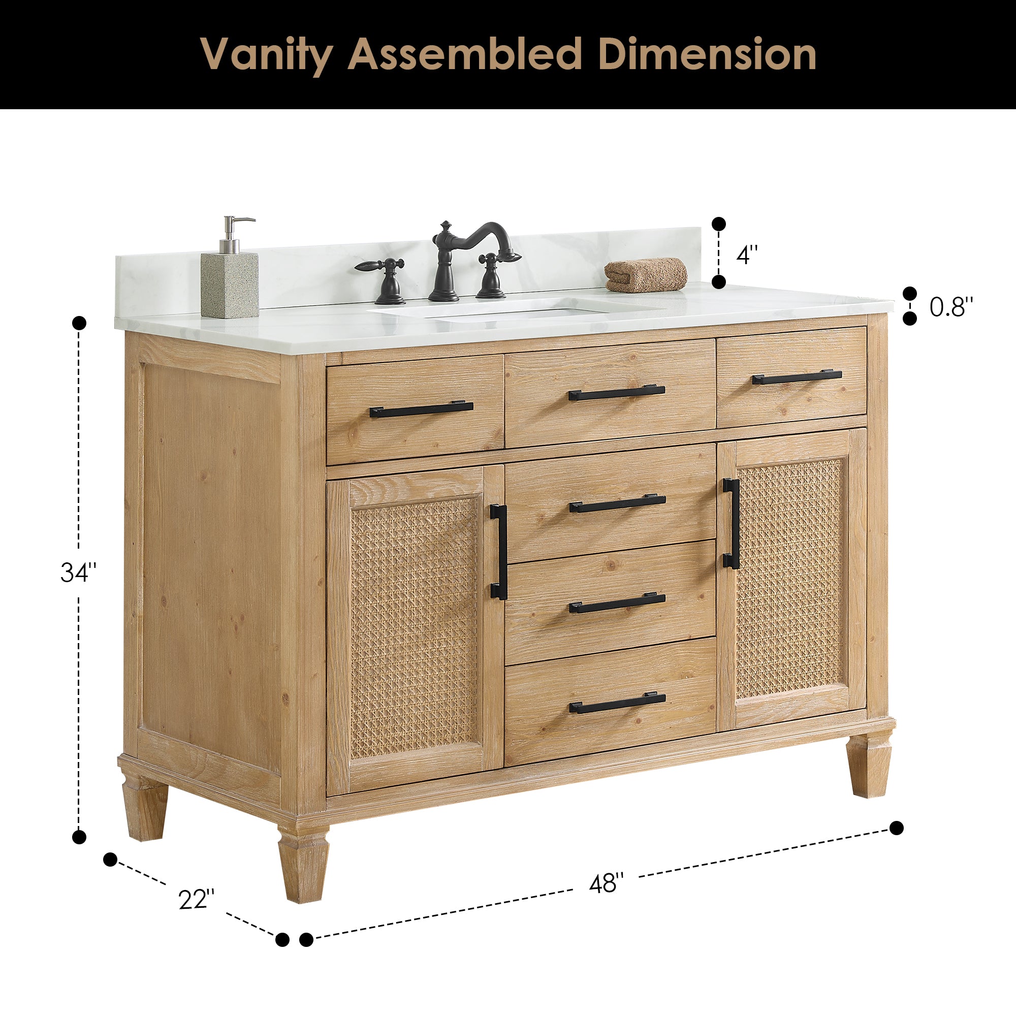 Solana 48" Single Bathroom Vanity in Weathered Fir with Calacatta White Quartz Countertop