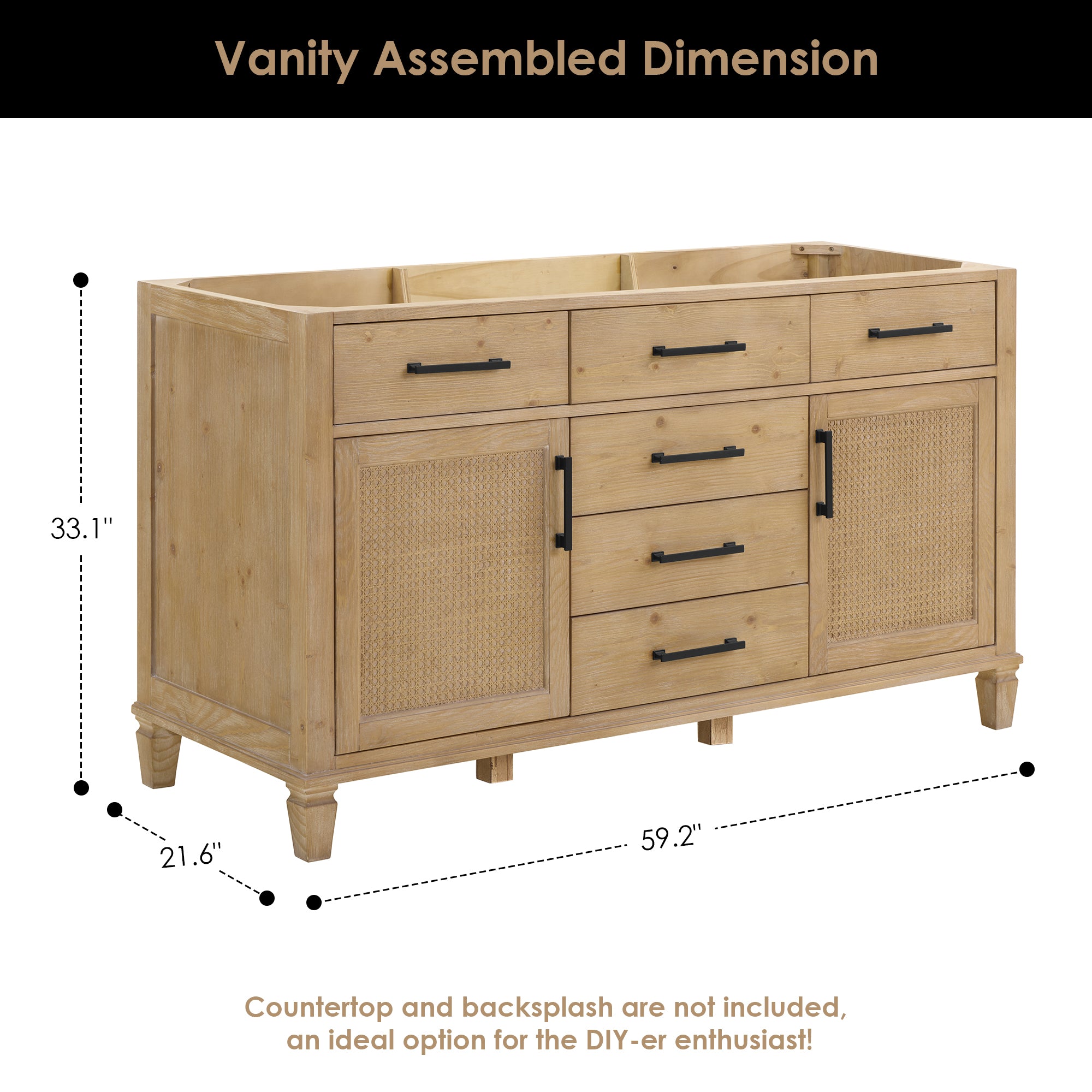 Solana Bathroom Cabinet Vanity Base in Weathered Fir without Top and Sink, no Mirror