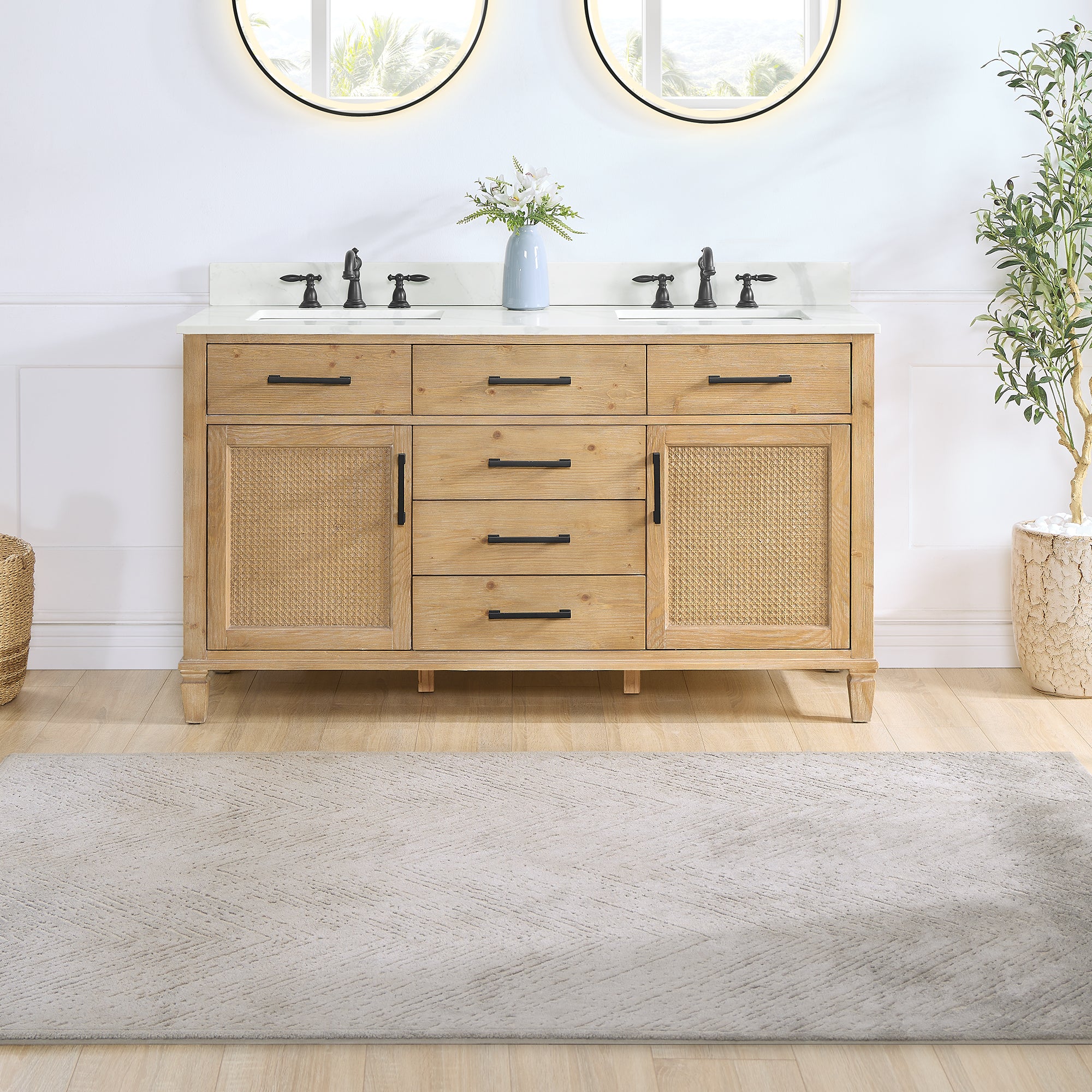 Solana Bathroom Cabinet Vanity Base in Weathered Fir without Top and Sink, no Mirror