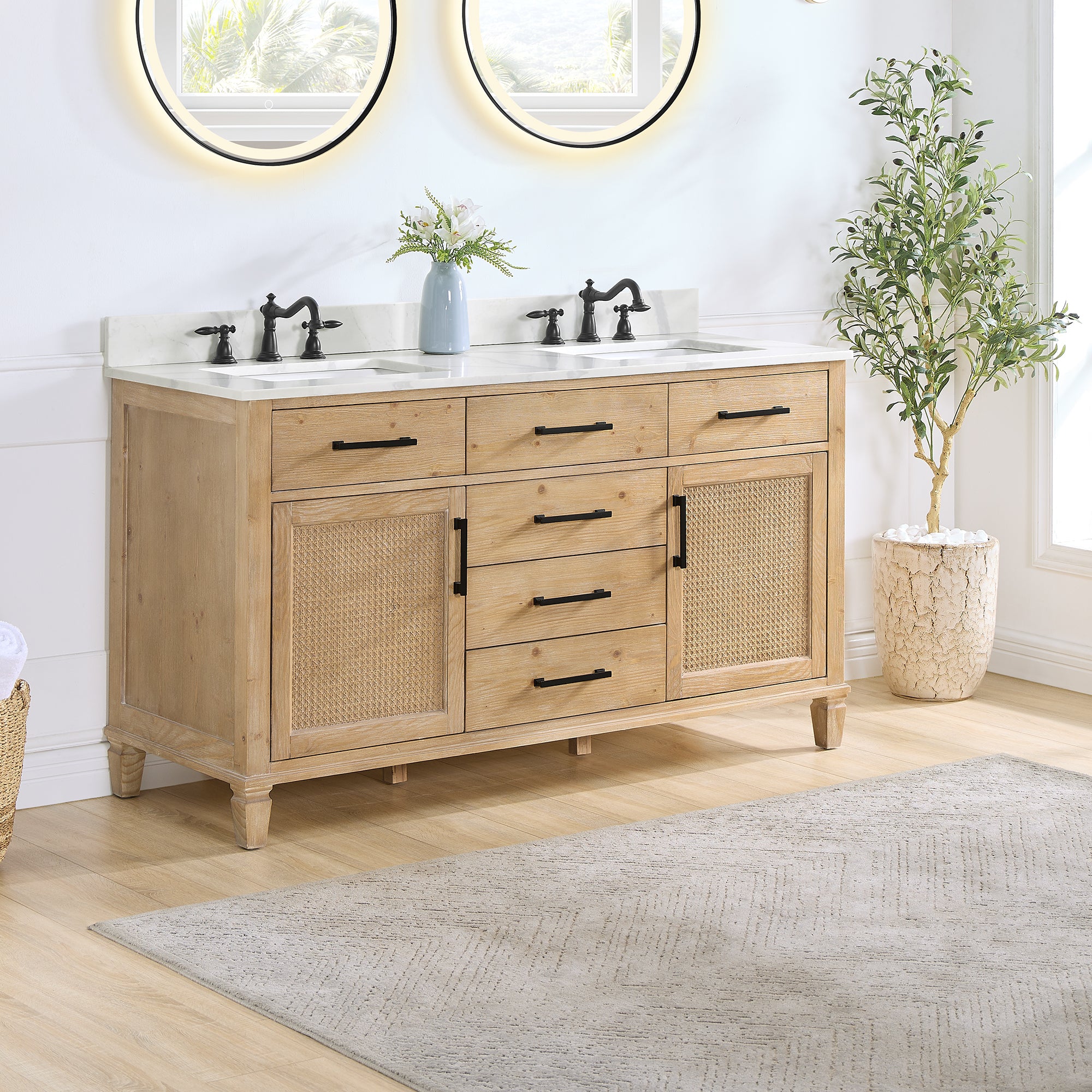 Solana Bathroom Cabinet Vanity Base in Weathered Fir without Top and Sink, no Mirror