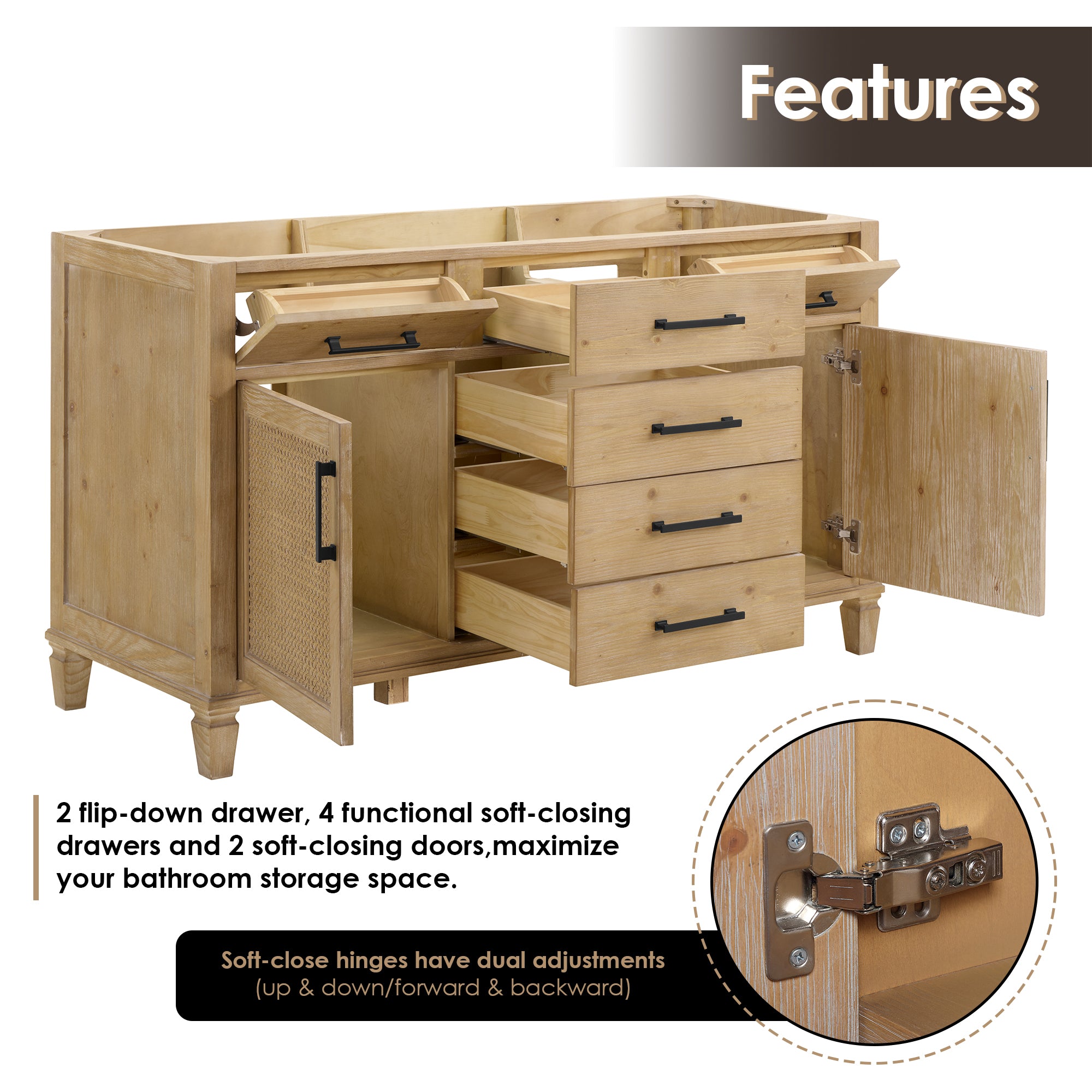 Solana Bathroom Cabinet Vanity Base in Weathered Fir without Top and Sink, no Mirror