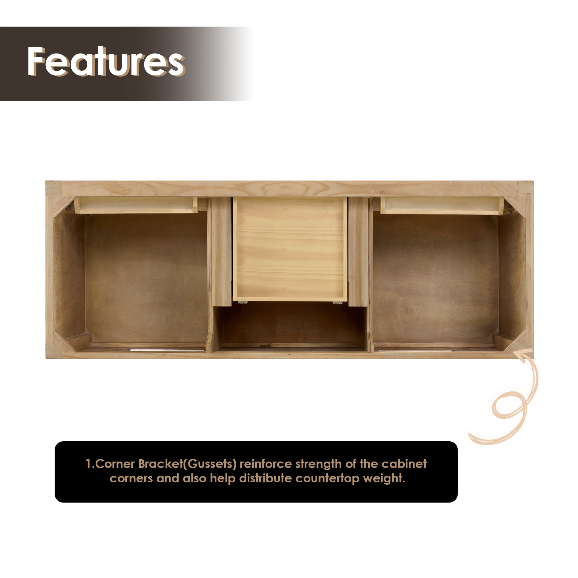 Solana Bathroom Cabinet Vanity Base in Weathered Fir without Top and Sink, no Mirror
