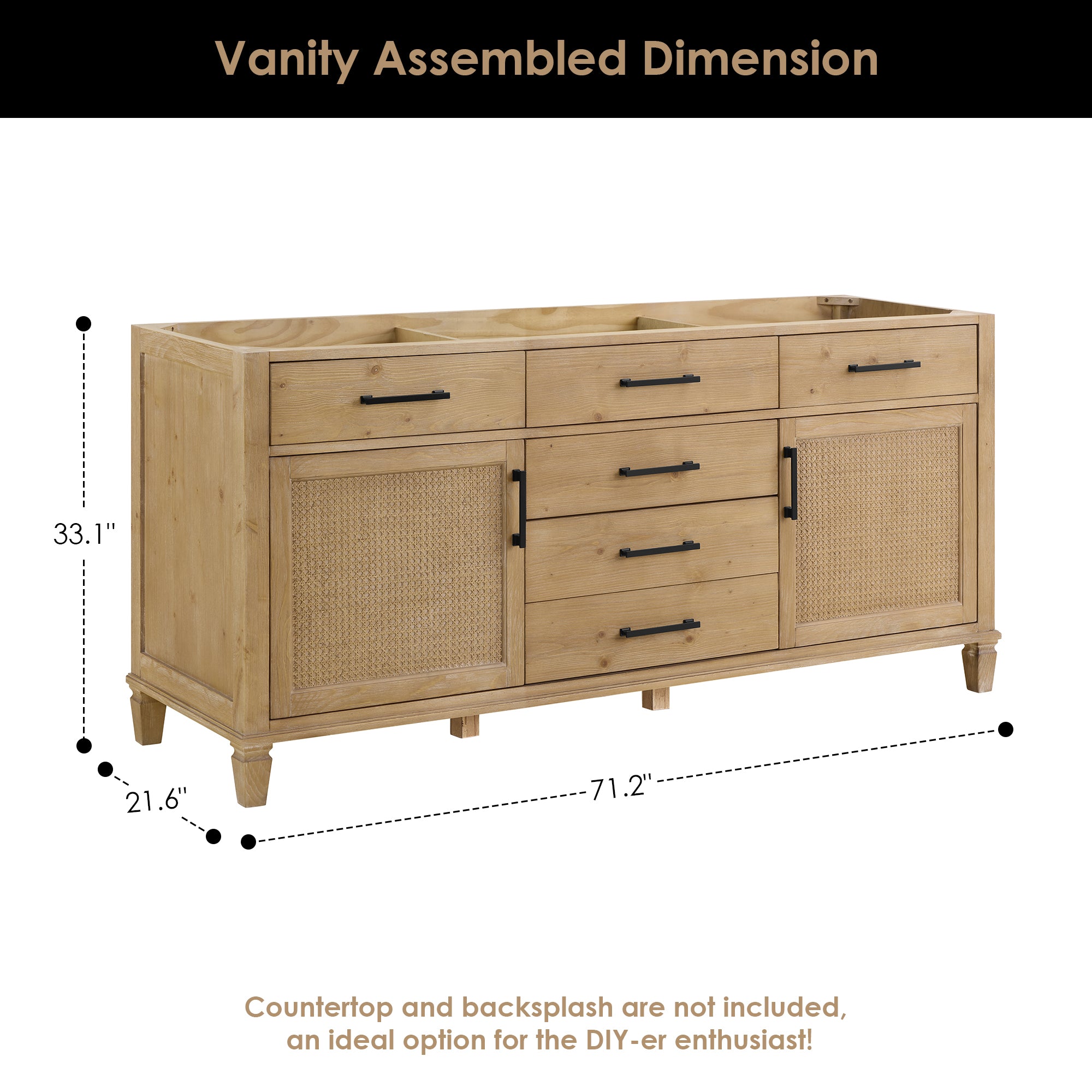 Solana Bathroom Cabinet Vanity Base in Weathered Fir without Top and Sink, no Mirror