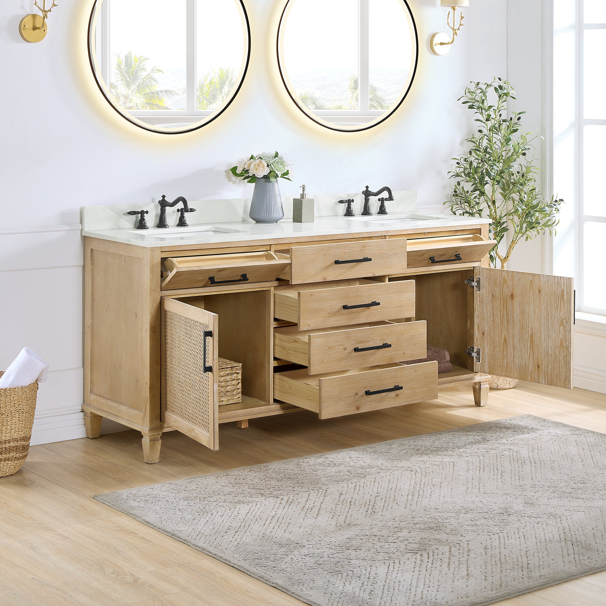 Solana Bathroom Cabinet Vanity Base in Weathered Fir without Top and Sink, no Mirror