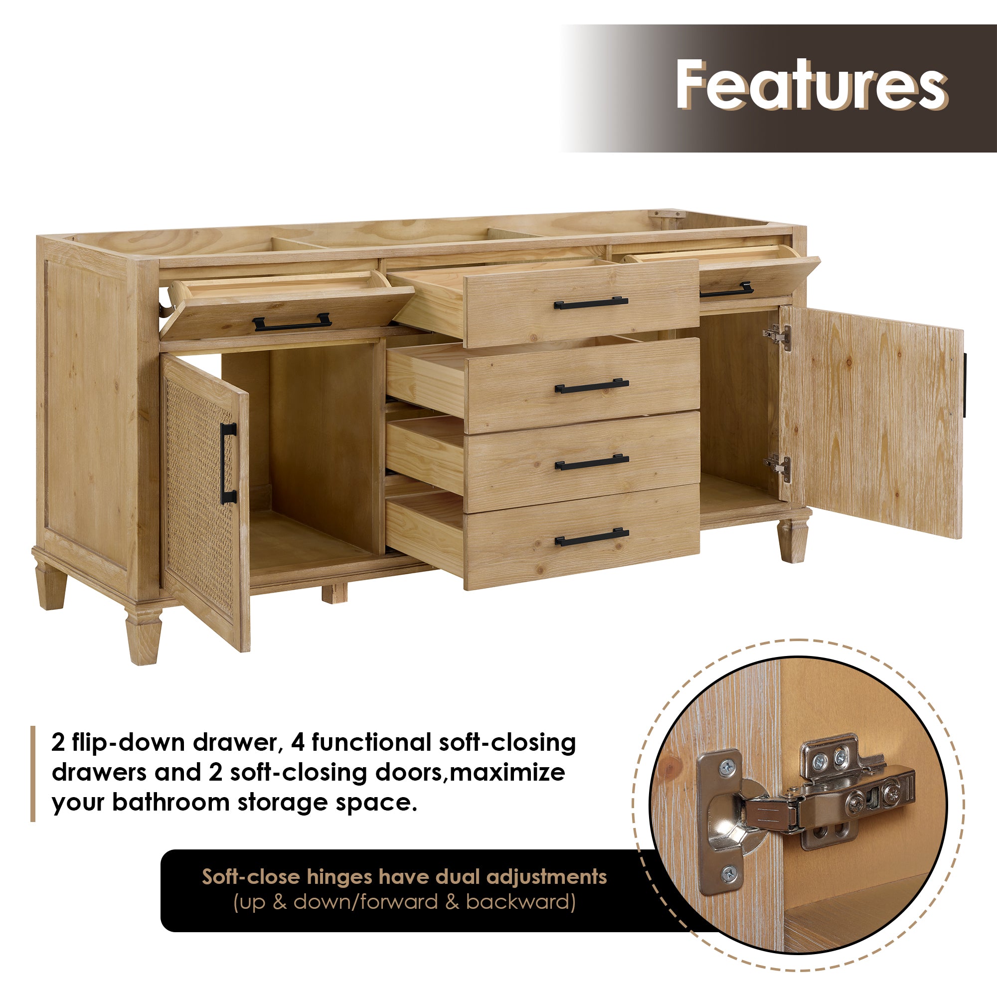 Solana Bathroom Cabinet Vanity Base in Weathered Fir without Top and Sink, no Mirror