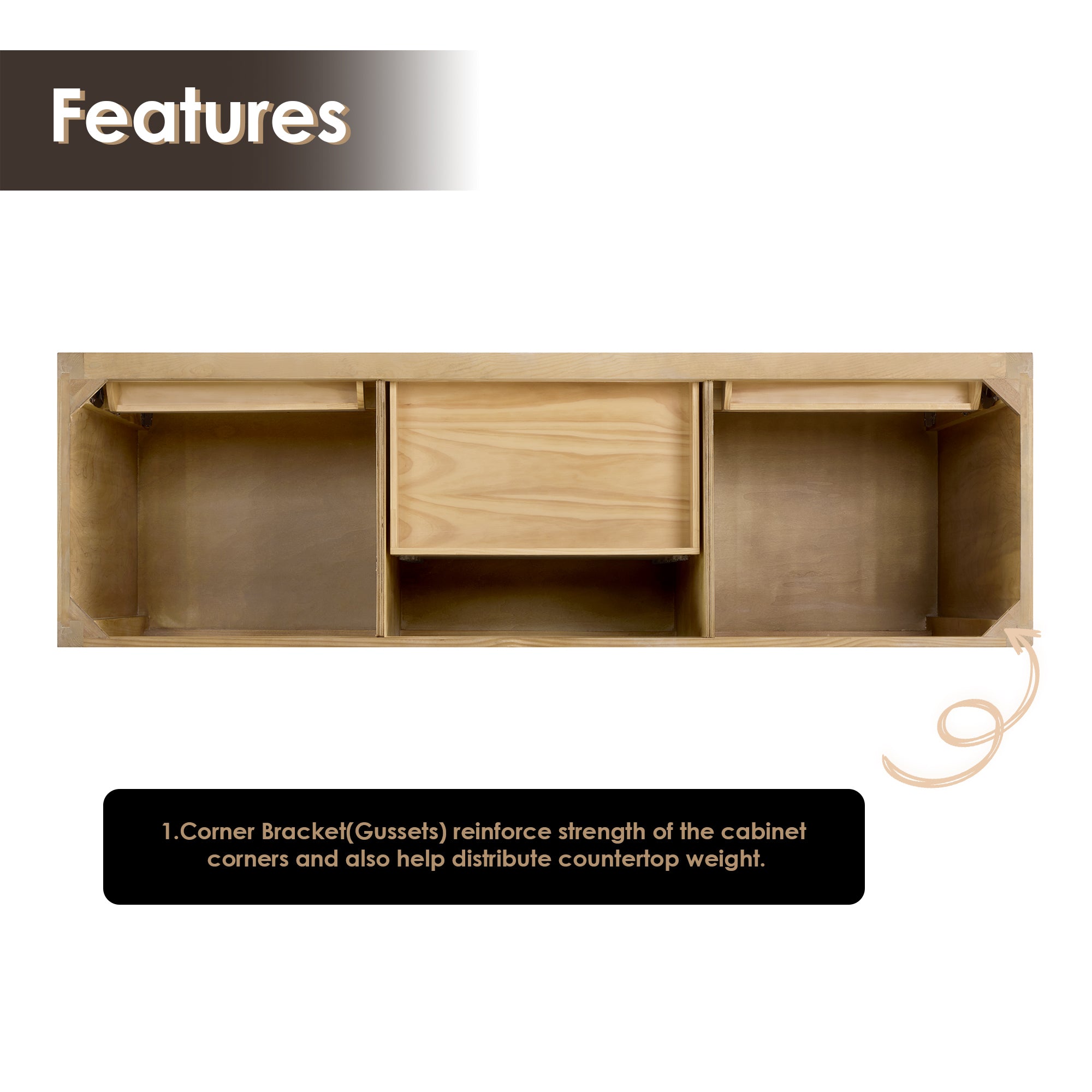 Solana Bathroom Cabinet Vanity Base in Weathered Fir without Top and Sink, no Mirror