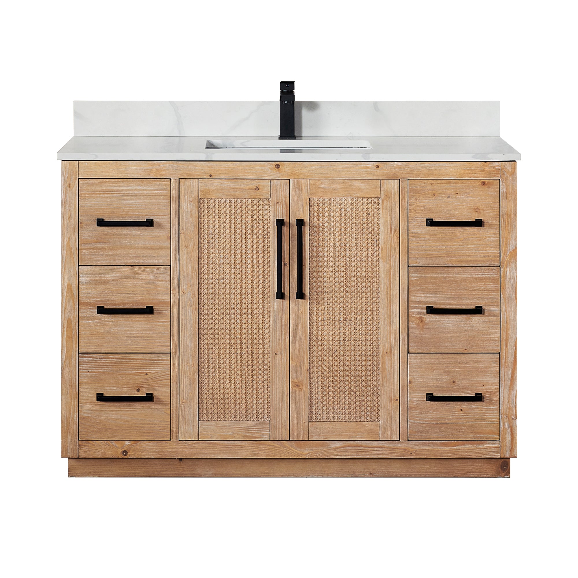 Floral 48" Single Bathroom Vanity in Light Brown with Calacatta White Quartz Countertop