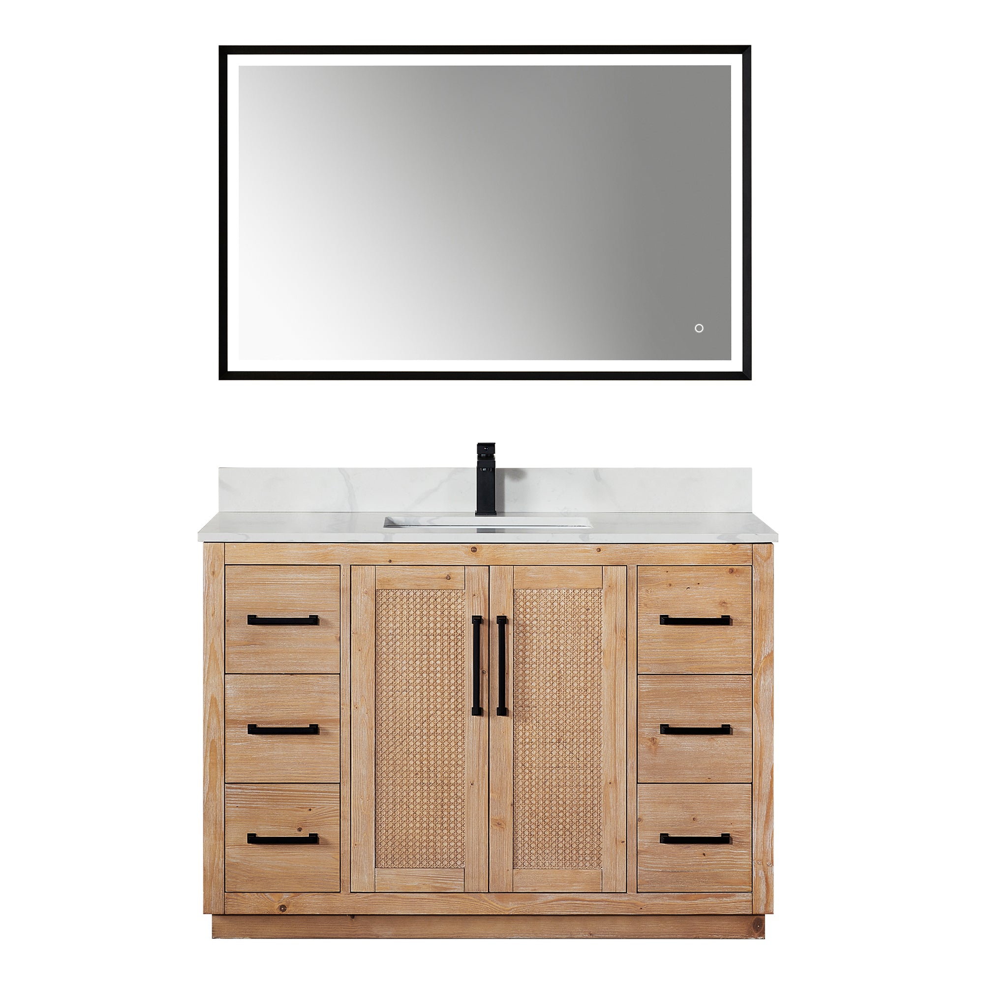 Floral 48" Single Bathroom Vanity in Light Brown with Calacatta White Quartz Countertop