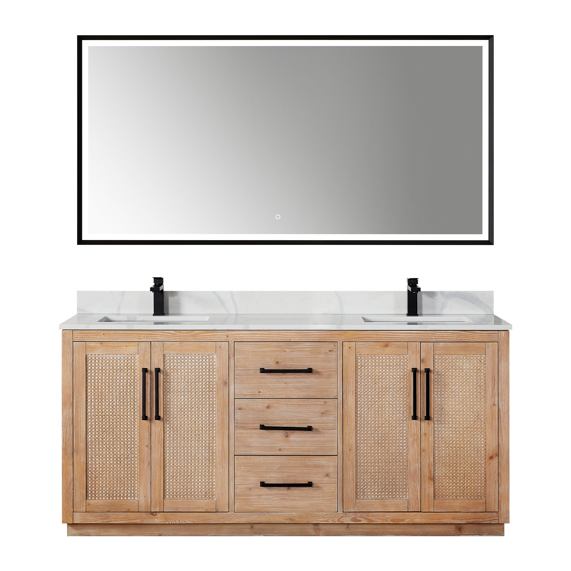 Floral 72" Double Bathroom Vanity in Light Brown with Calacatta White Quartz Countertop