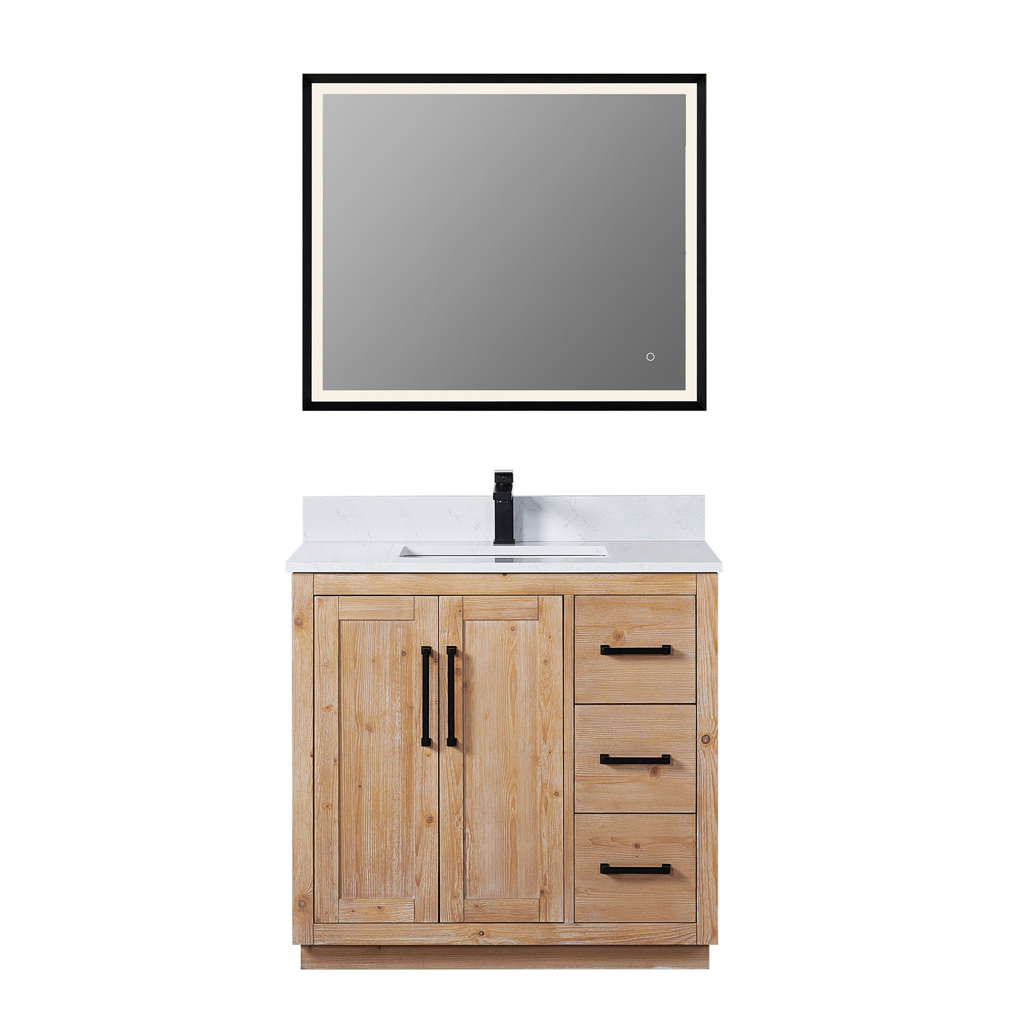 Cicero 36" Single Bathroom Vanity in Light Brown with Engineered Stone Countertop