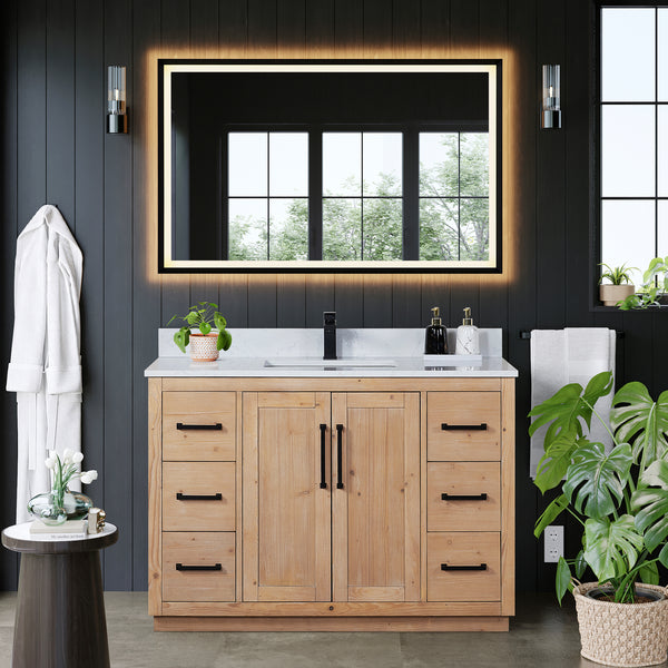 Cicero 48" Single Bathroom Vanity in Light Brown with Engineered Stone Countertop