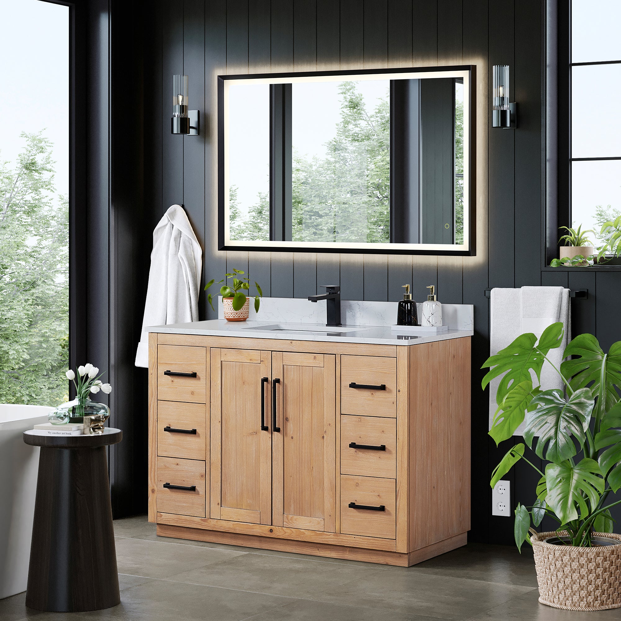 Cicero 48" Single Bathroom Vanity in Light Brown with Engineered Stone Countertop