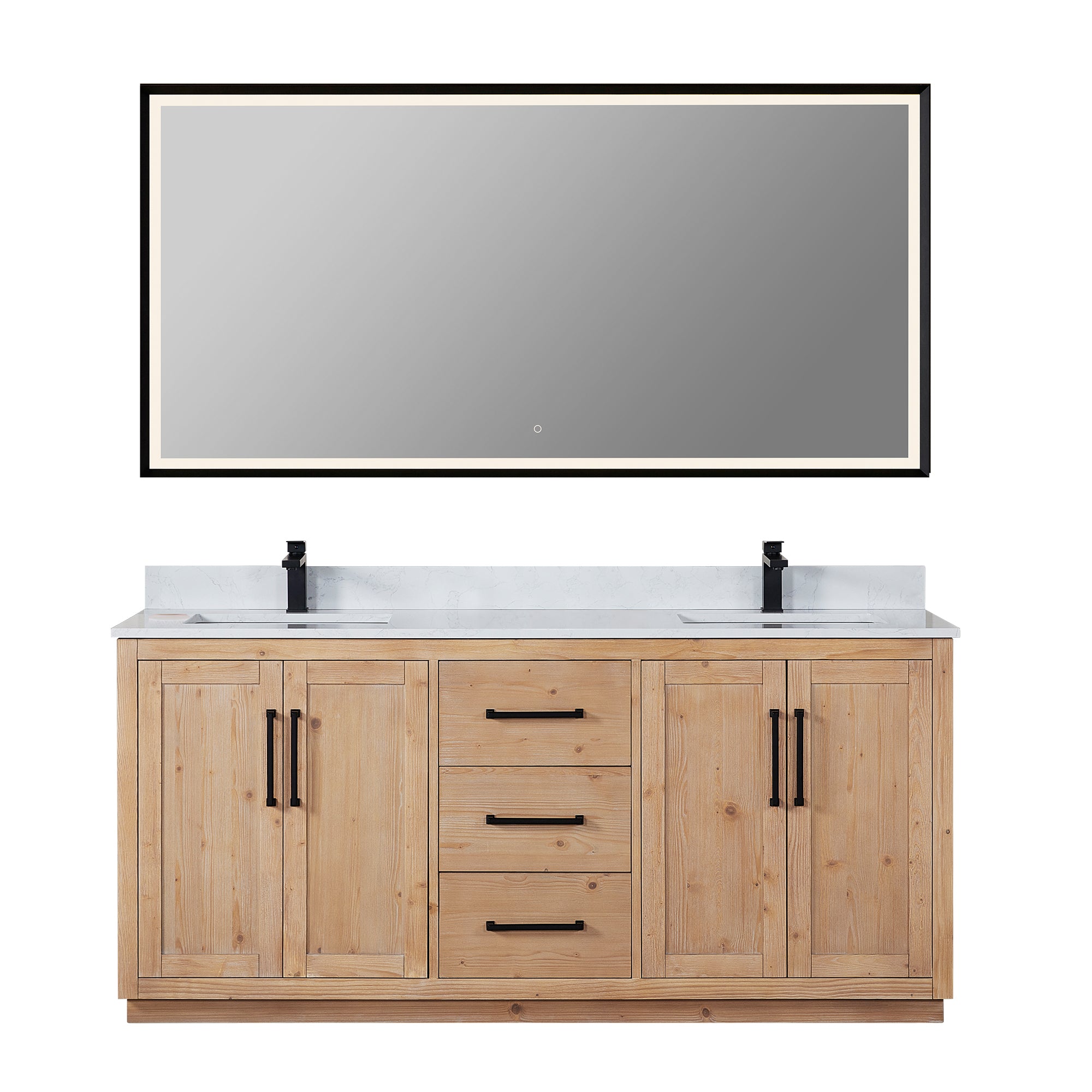 Cicero 72" Double Bathroom Vanity in Light Brown with Engineered Stone Countertop