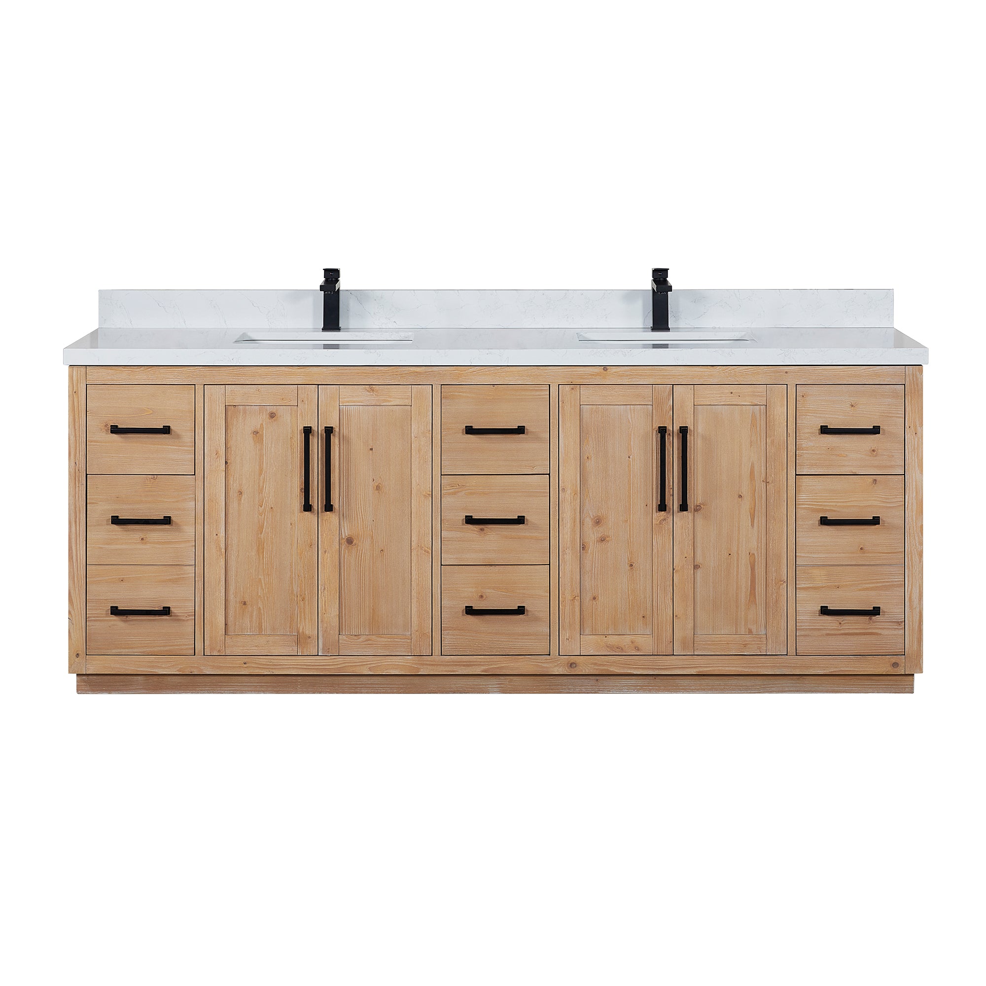 Cicero 84" Double Bathroom Vanity in Light Brown with Engineered Stone Countertop