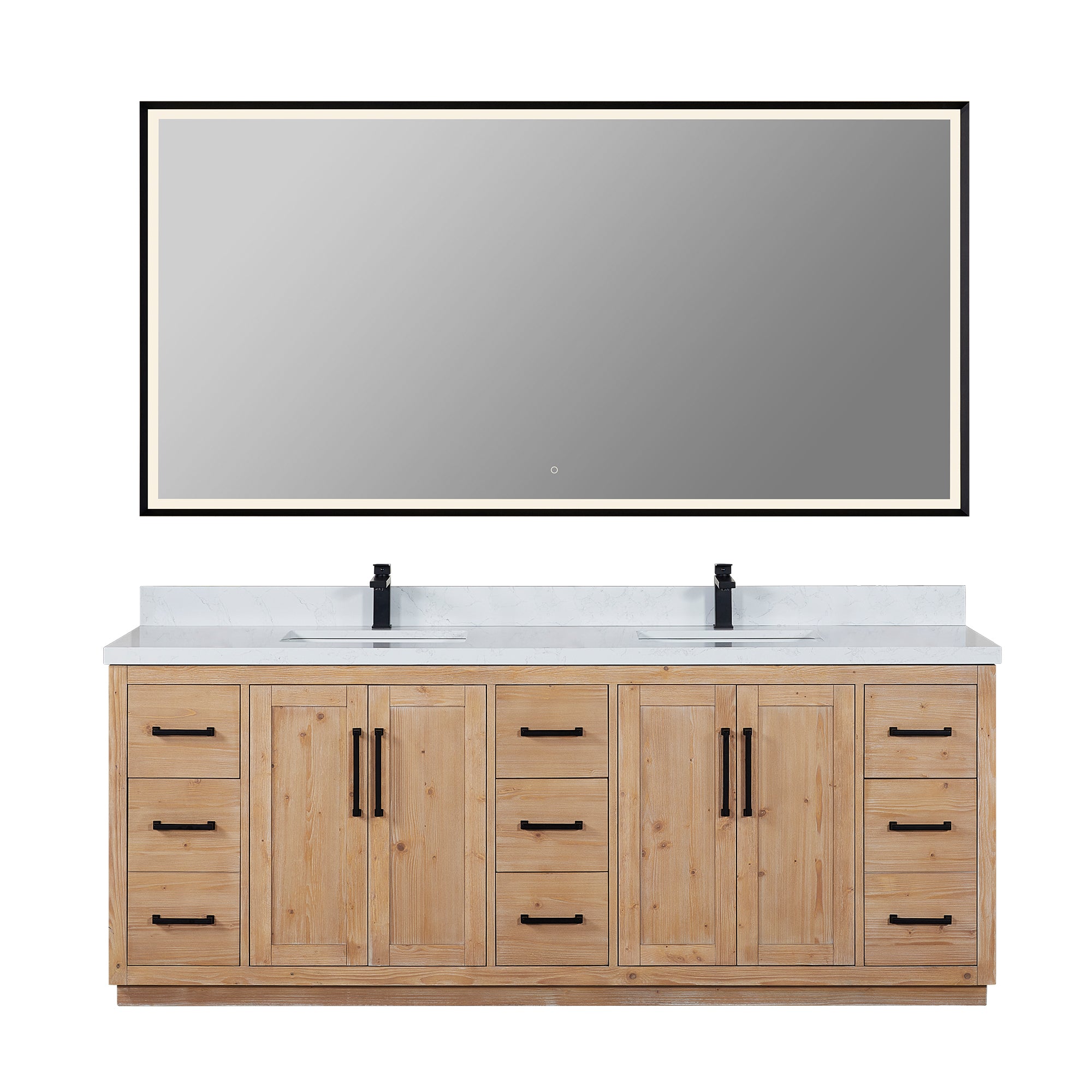 Cicero 84" Double Bathroom Vanity in Light Brown with Engineered Stone Countertop