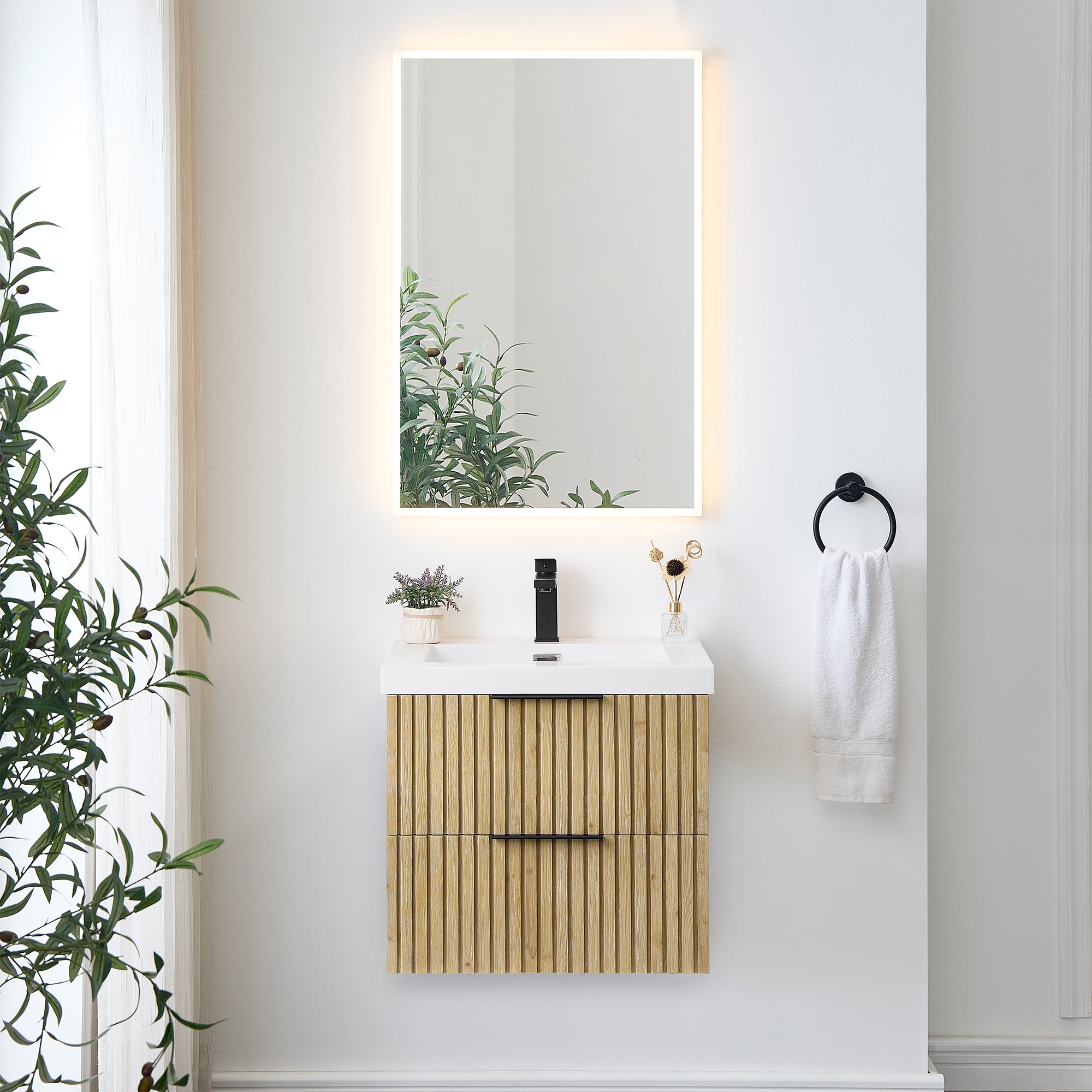 Livia 24" Wall-mounted Single Bathroom Vanity with White Artificial Drop-in Sink