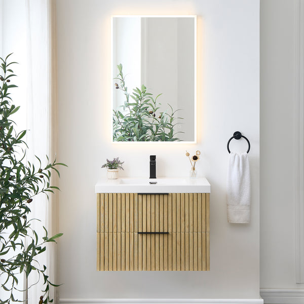 Livia 30" Wall-mounted Single Bathroom Vanity with White Artificial Drop-in Sink