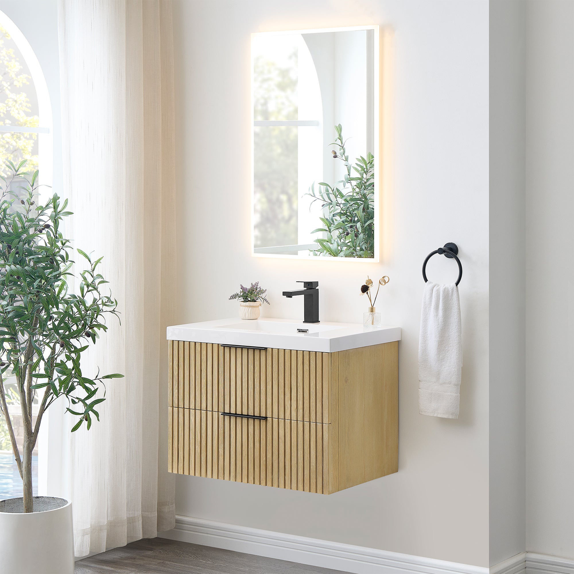 Livia 30" Wall-mounted Single Bathroom Vanity with White Artificial Drop-in Sink