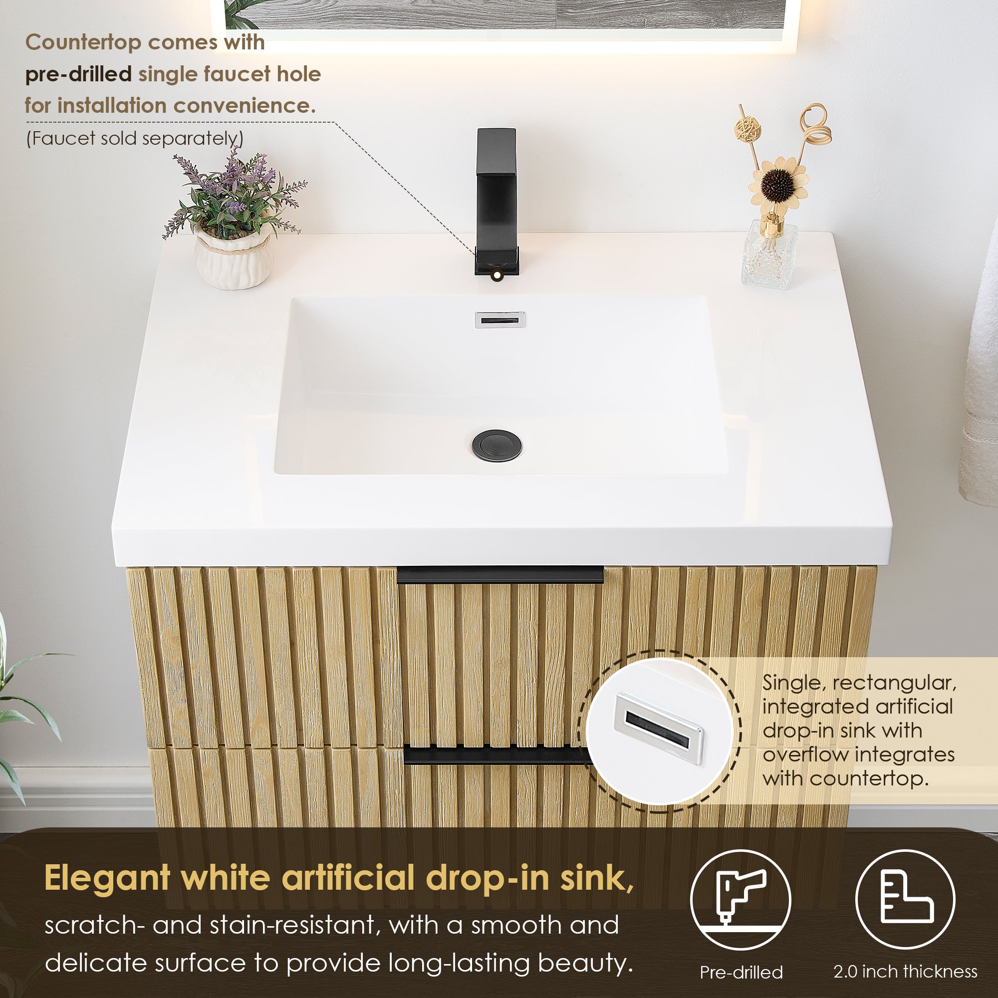 Livia 30" Wall-mounted Single Bathroom Vanity with White Artificial Drop-in Sink