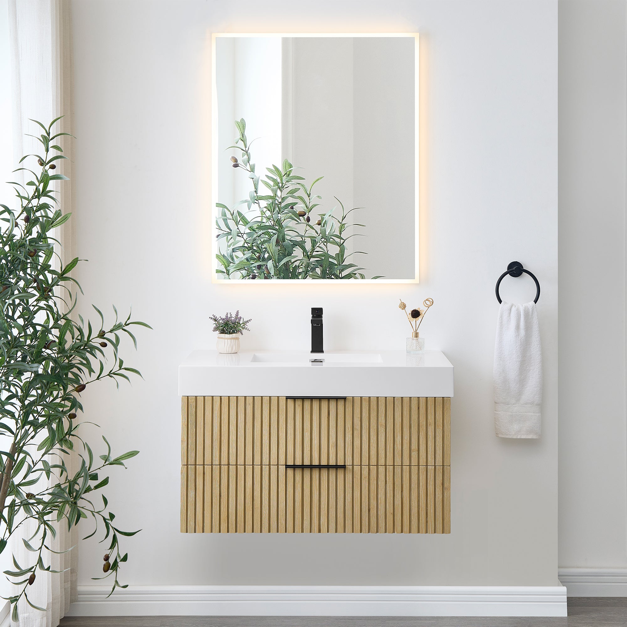 Livia 36" Wall-mounted Single Bathroom Vanity with White Artificial Drop-in Sink