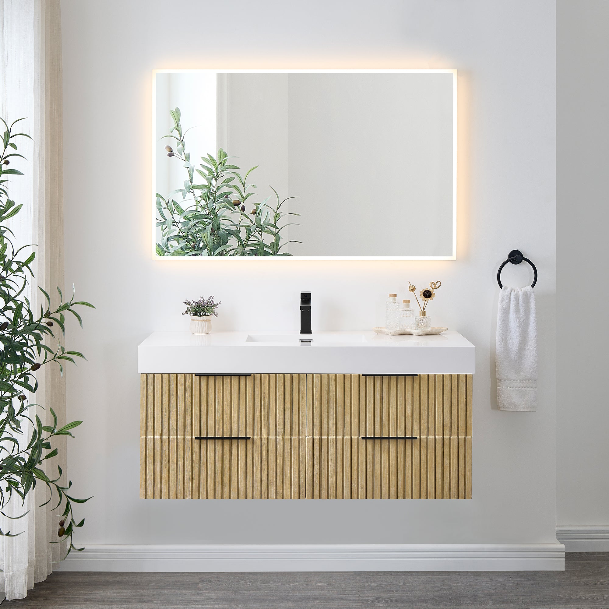 Livia 48" Wall-mounted Single Bathroom Vanity with White Artificial Drop-in Sink